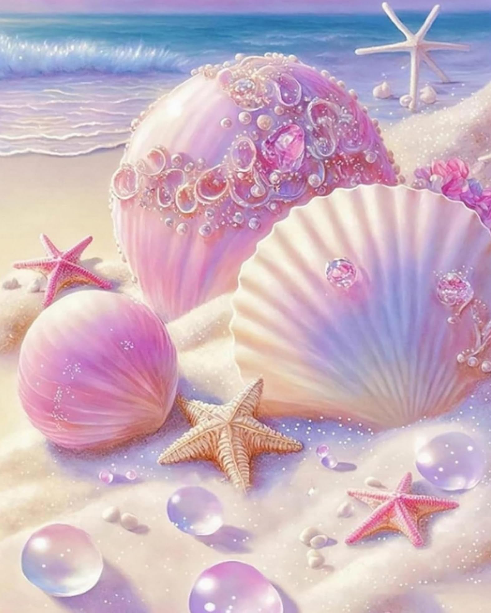 LEYIUYIU Printed Pattern Cross Stitch DIY Kit Suitable for Adults & Beginners 11CT Embroidery Set for Handcrafting and Home Wall Decor — Pink Seashell — 40x50cm