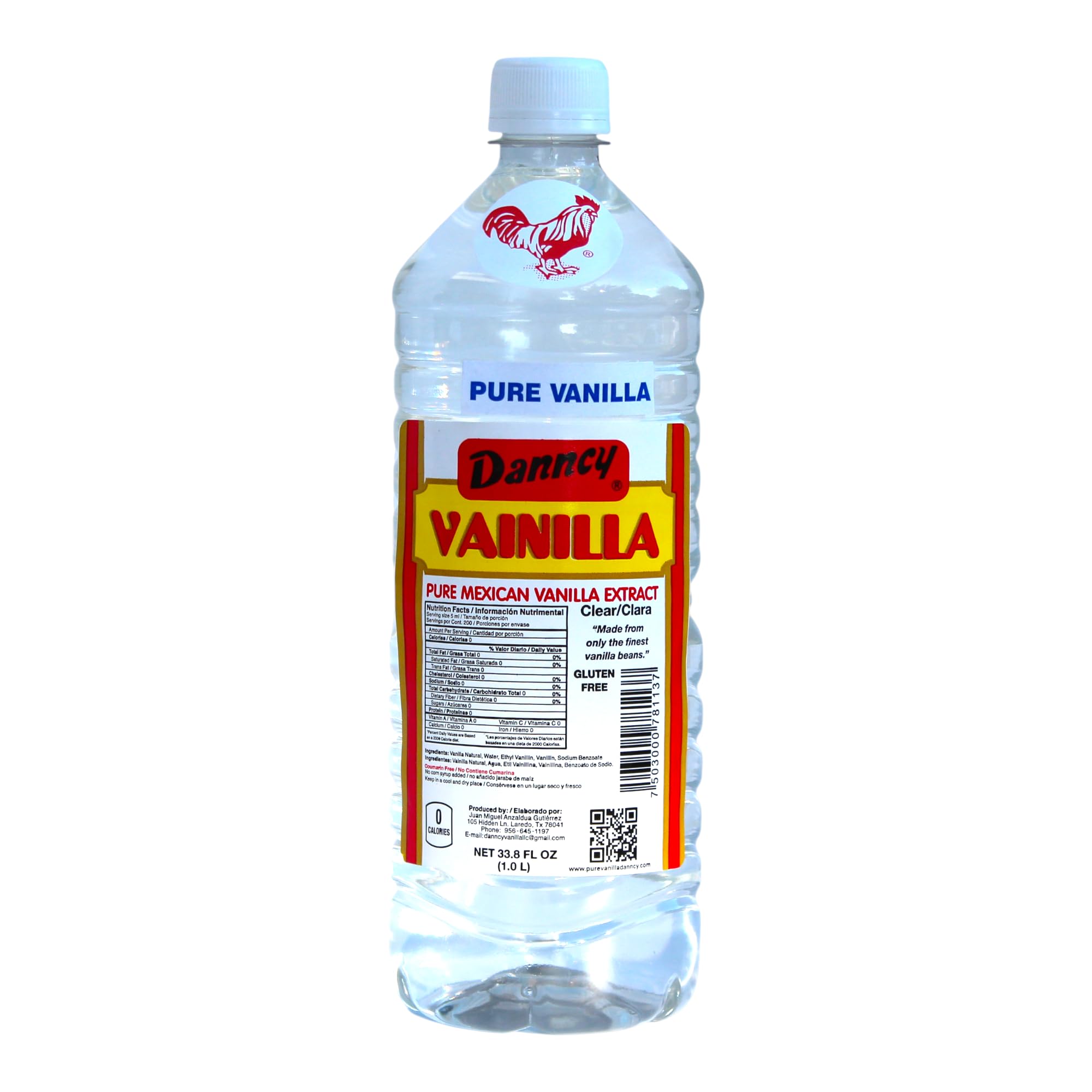 Danncy Vanilla Clear 33.8 fl oz (1 L) – Authentic Mexican Vanilla Flavor for Baking and Desserts