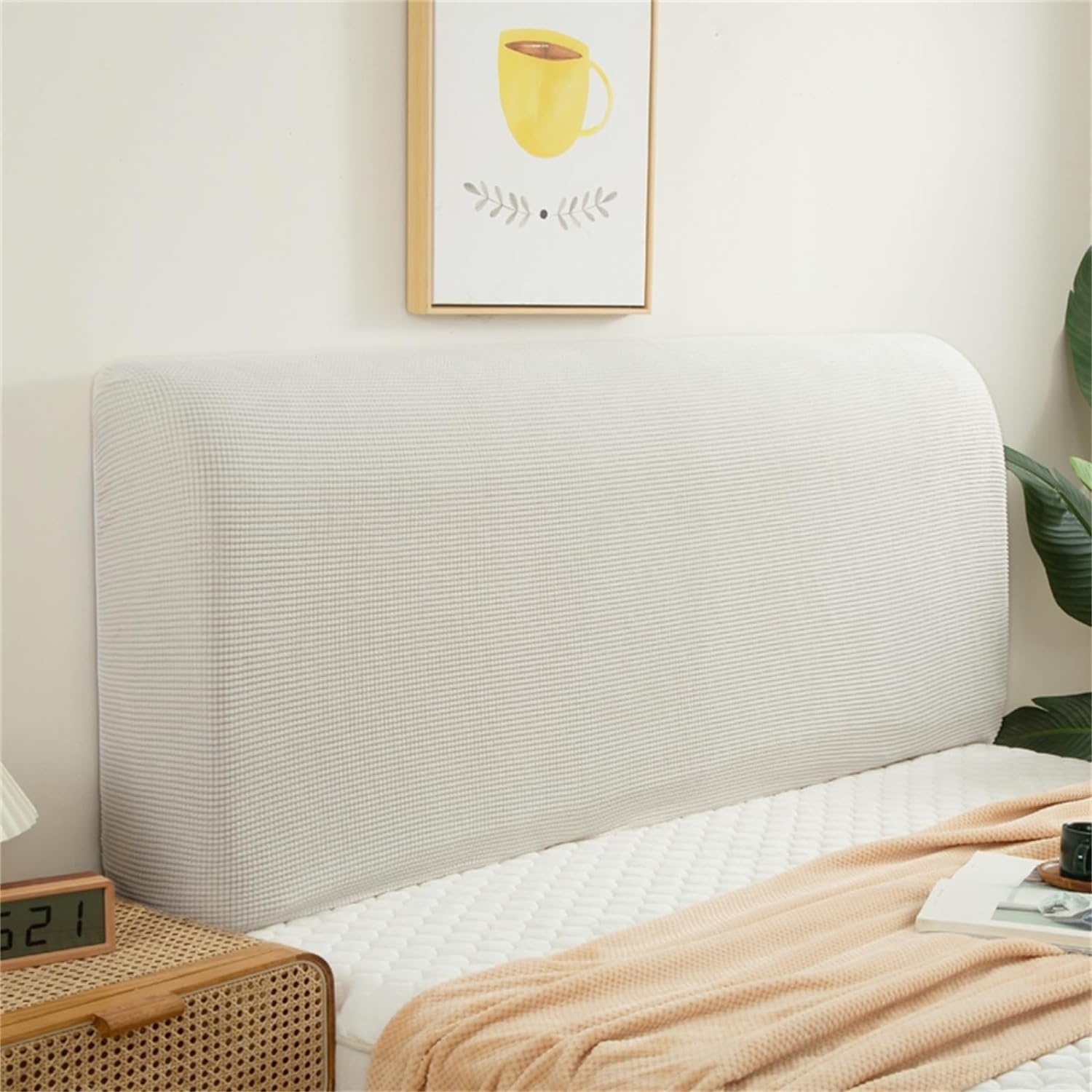 Double/Single Bed Headboard Cover Velvet Padded Bed Headboard Slipcover Super King Size Small Bed Protector Slipcover for Bed Headboard Dustproof Decoration ( Color : Milk White , Size : 120cm/47in )