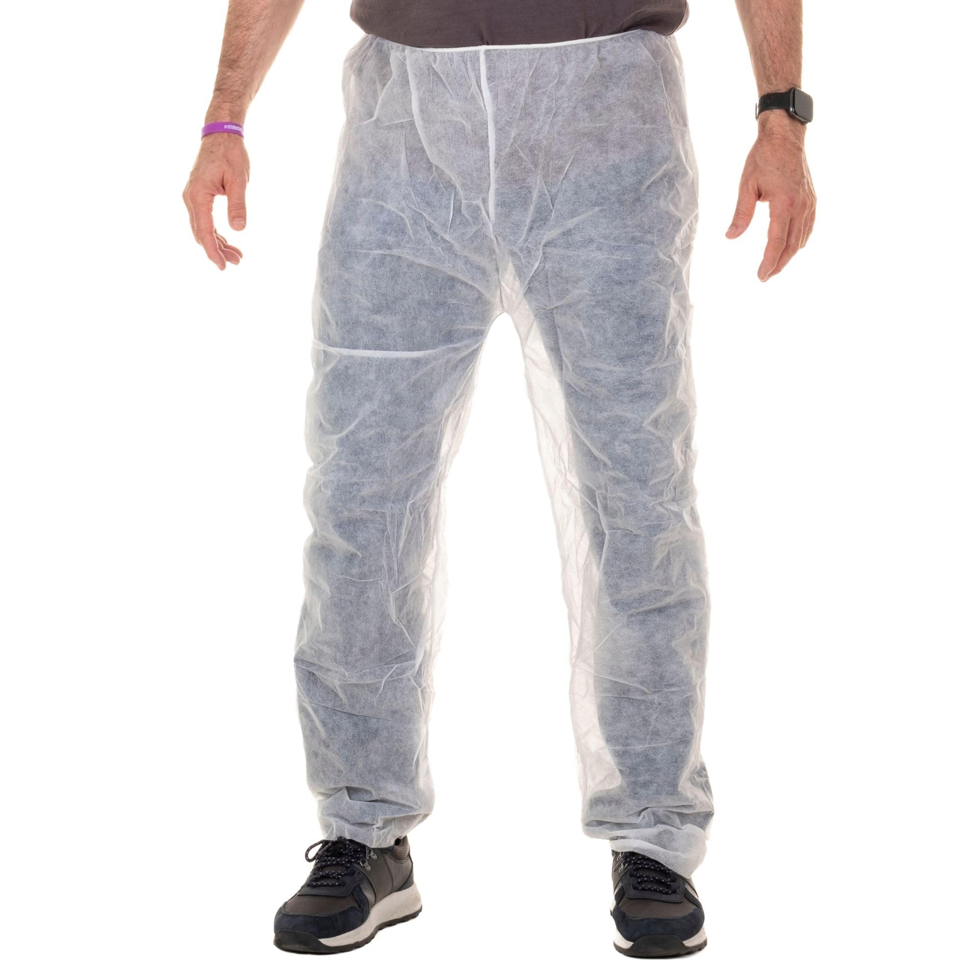 XARA Pantaloni Protettivi Monouso in TNT 30 g - Taglia XL - 115x65 cm - Pack 10 - Ipoallergenici e Traspiranti - 100% Riciclabili - Colore Bianco