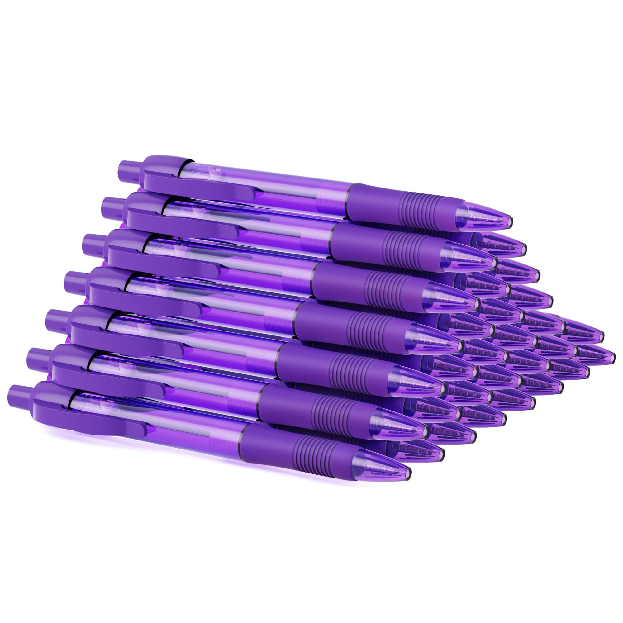 deegtran Pens Bulk, 30 Pack No Bleed Purple Ink Click Pens with Soft Grip, Wholesale Retractable Ballpoint Pens for Office School, Medium Point Smooth 1.0MM