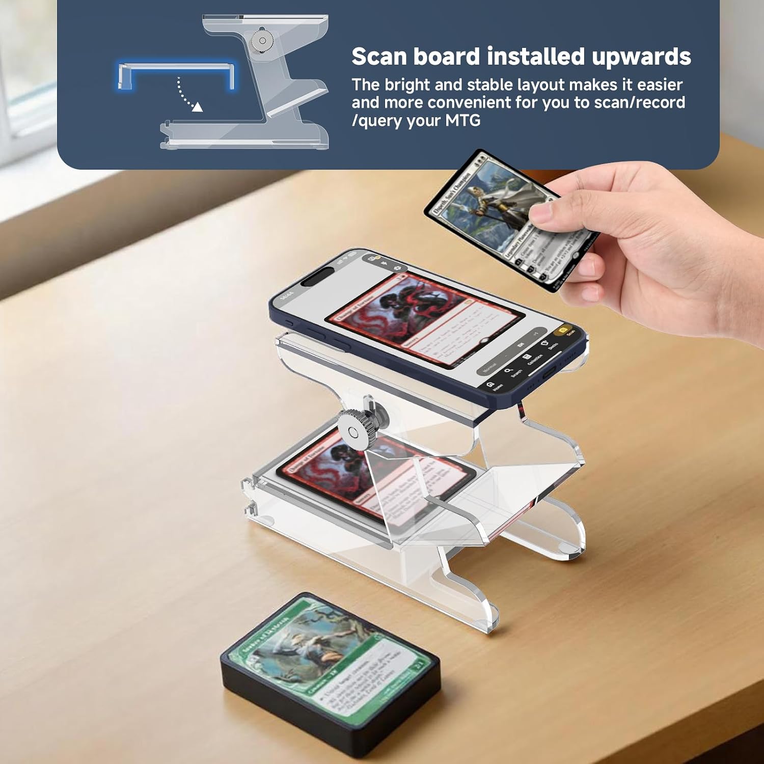 Beautyflier Acrylic TCG Card Scanner Phone Holder, MTG Cards Scanner Stand Compatible with Manabox, Magic TCG Trading Card Scanner, Sleeved and Unsleeved Cards, Great for Quick Scans and Price Checks