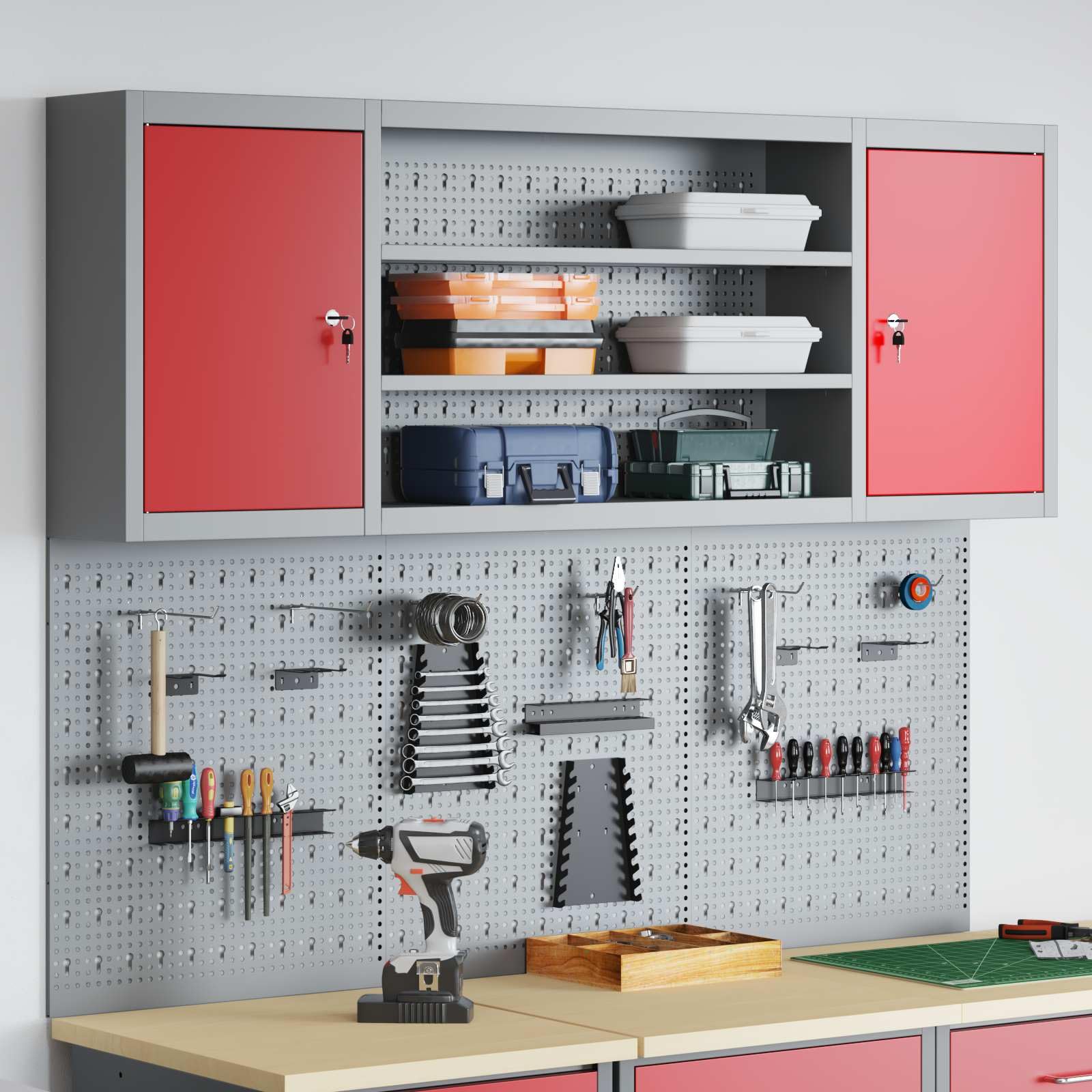 vidaXL Set di armadi per attrezzi con lo scaffale 6 pz Rosso