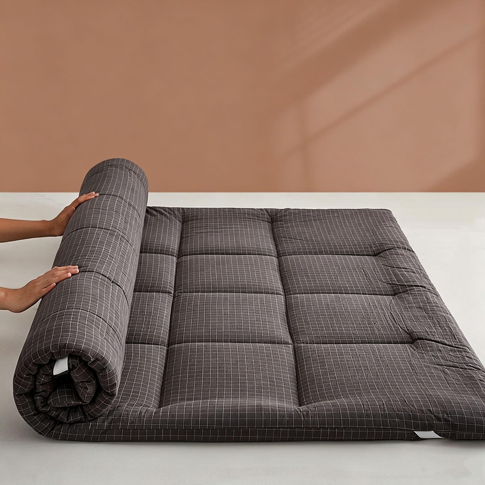 BK&MF Soft Cotton Foldable Filled Bed Mattress Pad, Quilted Tatami Mat, Portable Single Bed Topper for Student Dormitory & Household Use,C,180x200cm(71x79inch)