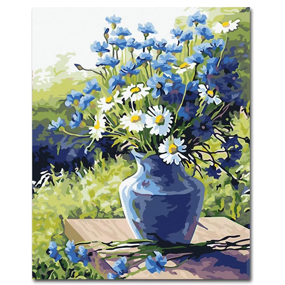 Tazweeq DIY Acrylic Paint by Numbers on Canvas 40cm x 50cm Daisy Flower Painting Kits with Paints and Brushes for Kids Ages 8-12, Hobbies for Girls, Adult, Beginner (Include Framed)