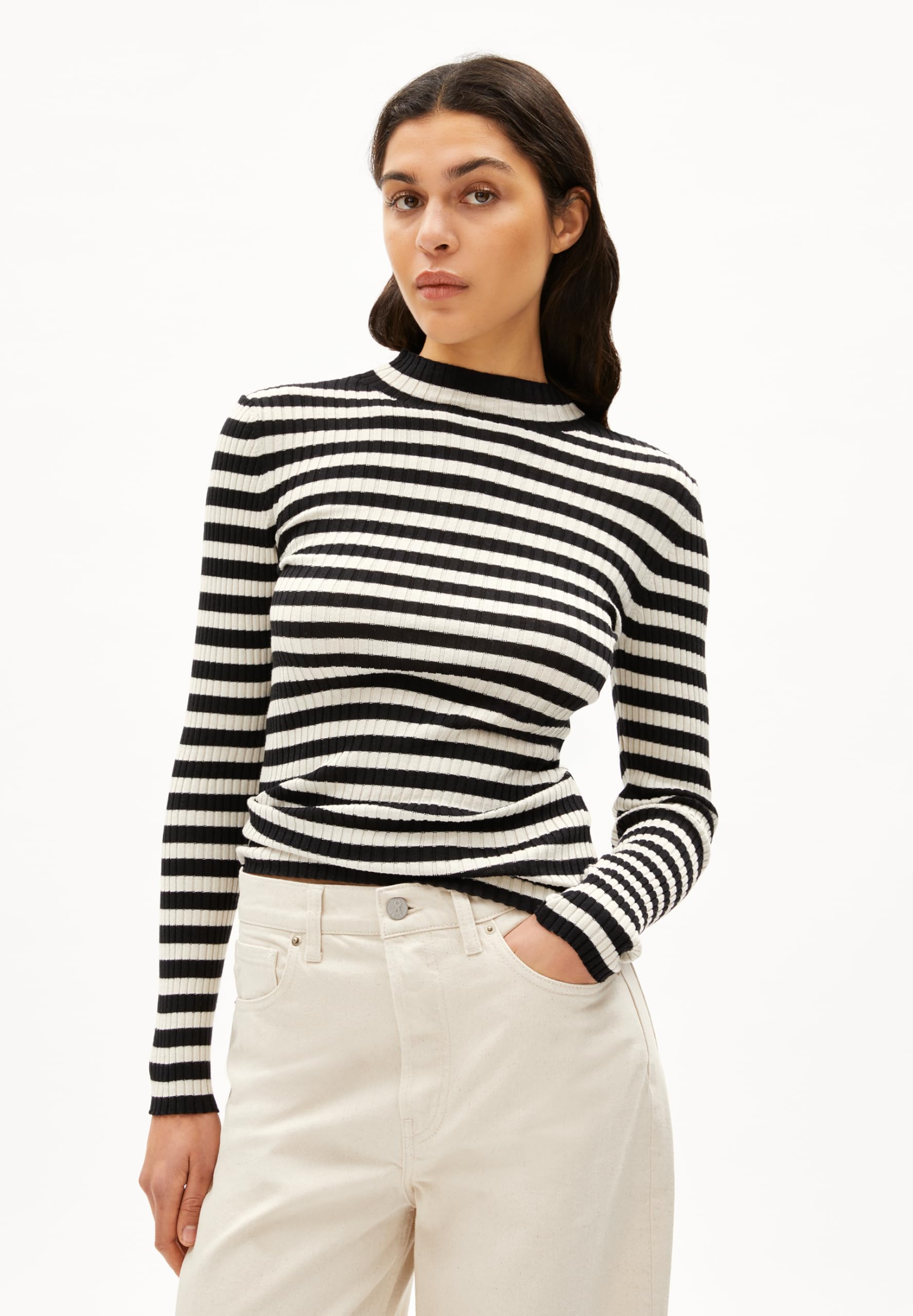 ARMEDANGELS Damen Pullover Slim Fit aus Bio-Baumwolle ALAANIA Striped Fitted