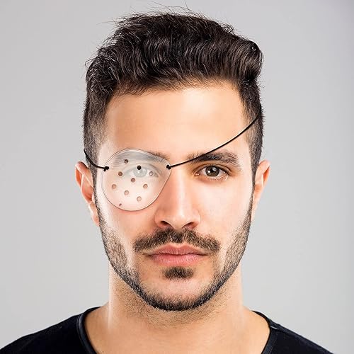 Miniatura 5 de Nuanchu 6 piezas de escudo de ojos después de la cirugía de cataratas, parche de plástico transparente para ojos con correa elástica extendida,