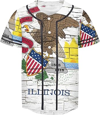 Vnurnrn Illinois State Flag Mens Baseball Button Down Jersey Hipster Hip Hop T Shirts