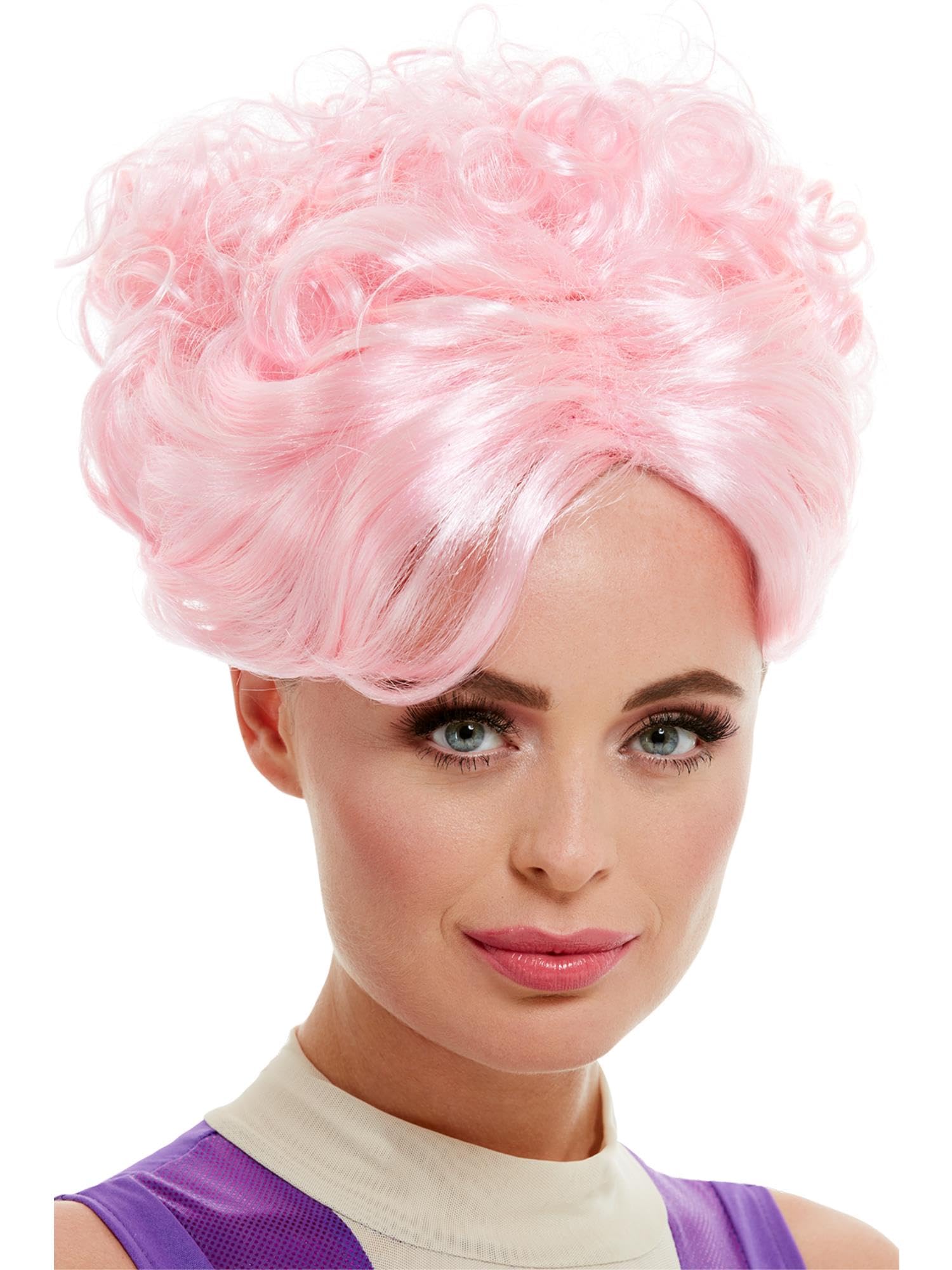 Smiffys Trapeze Artist Wig, Pink with Curls, Circus Fancy Dress, Adult Dress Up Wigs