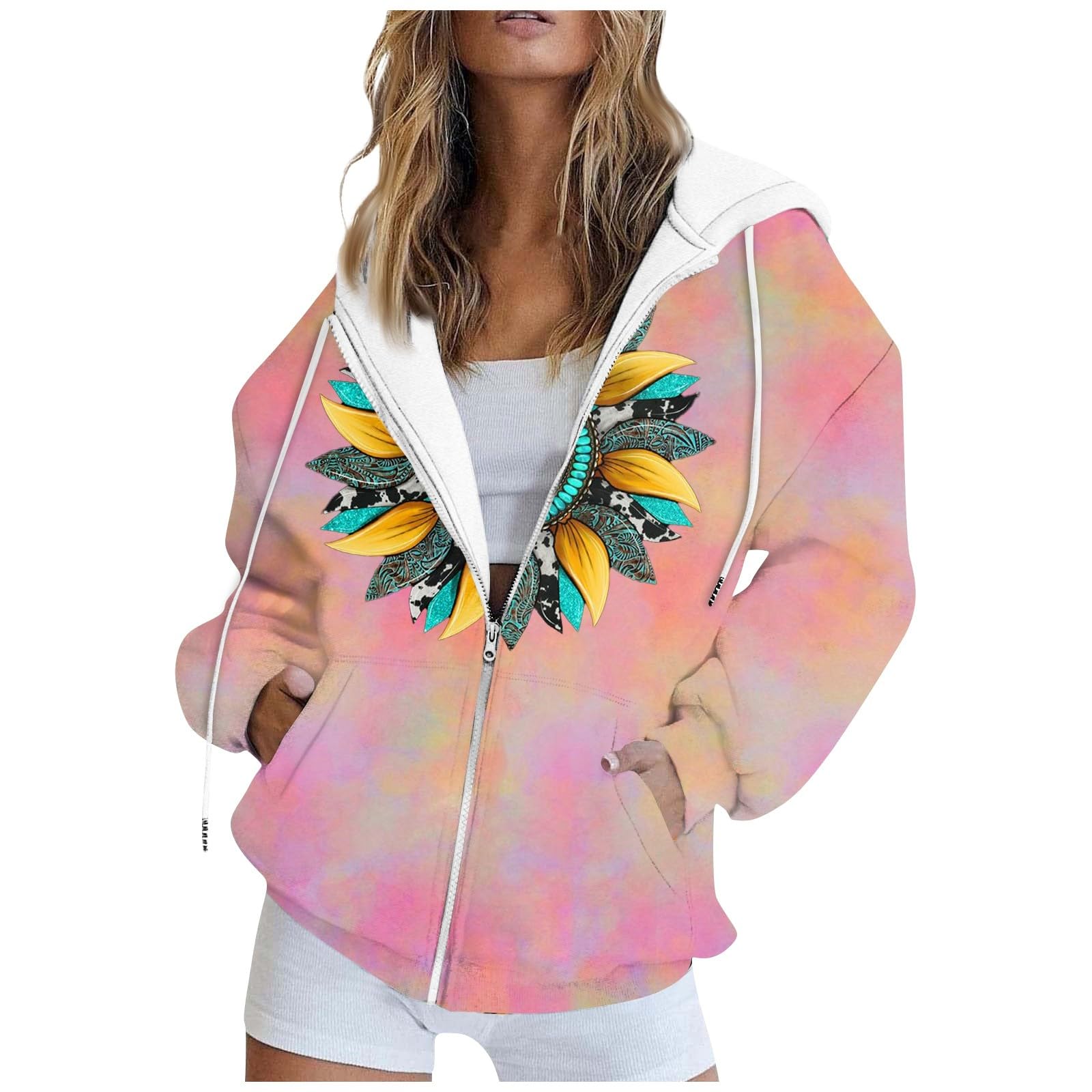 Womens Zip Up Hoodie Lightweight Jackets Graphic Sweatshirts Cute Preppy Clothes Going Out Outfits