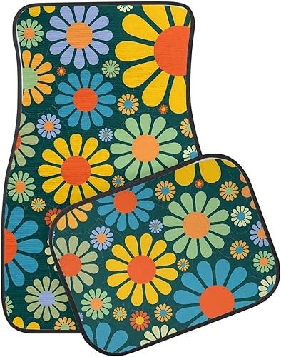 Miniatura 2 de Sellikakes Alfombrillas de látex de flores hippie resistentes a la abrasión, 4 piezas, para automóviles, SUV, pistas, accesorios de decoración de