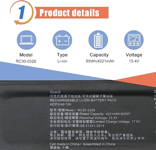 Miniatura 2 de ASODI RC30-0328 65Wh - Batería para portátil compatible con Razer Blade 15 Base 2020 2021 RZ09-0328 RZ09-0369 RZ09-0328X RZ09-03286 RZ09-03287