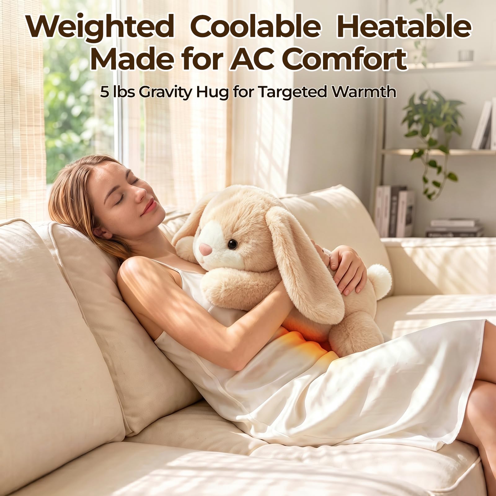 Mewaii Peluche Conejo Blanco Tumbado, 2,4 kg, Cojín Térmico | Animal de Peluche 58 cm, almohadilla extraíble, microondas/enfriable, abrazo envolvente, regalo para niñas y adolescentes