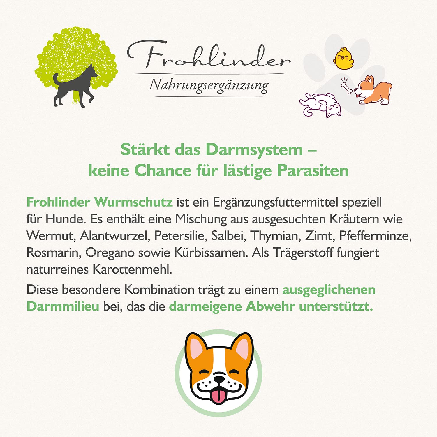 Wurmschutz für Hunde | Stärkt das Darmsystem – Keine Chance für lästige Parasiten | Inhalt: 25 g | Frohlinder Nahrungsergänzung für Tiere