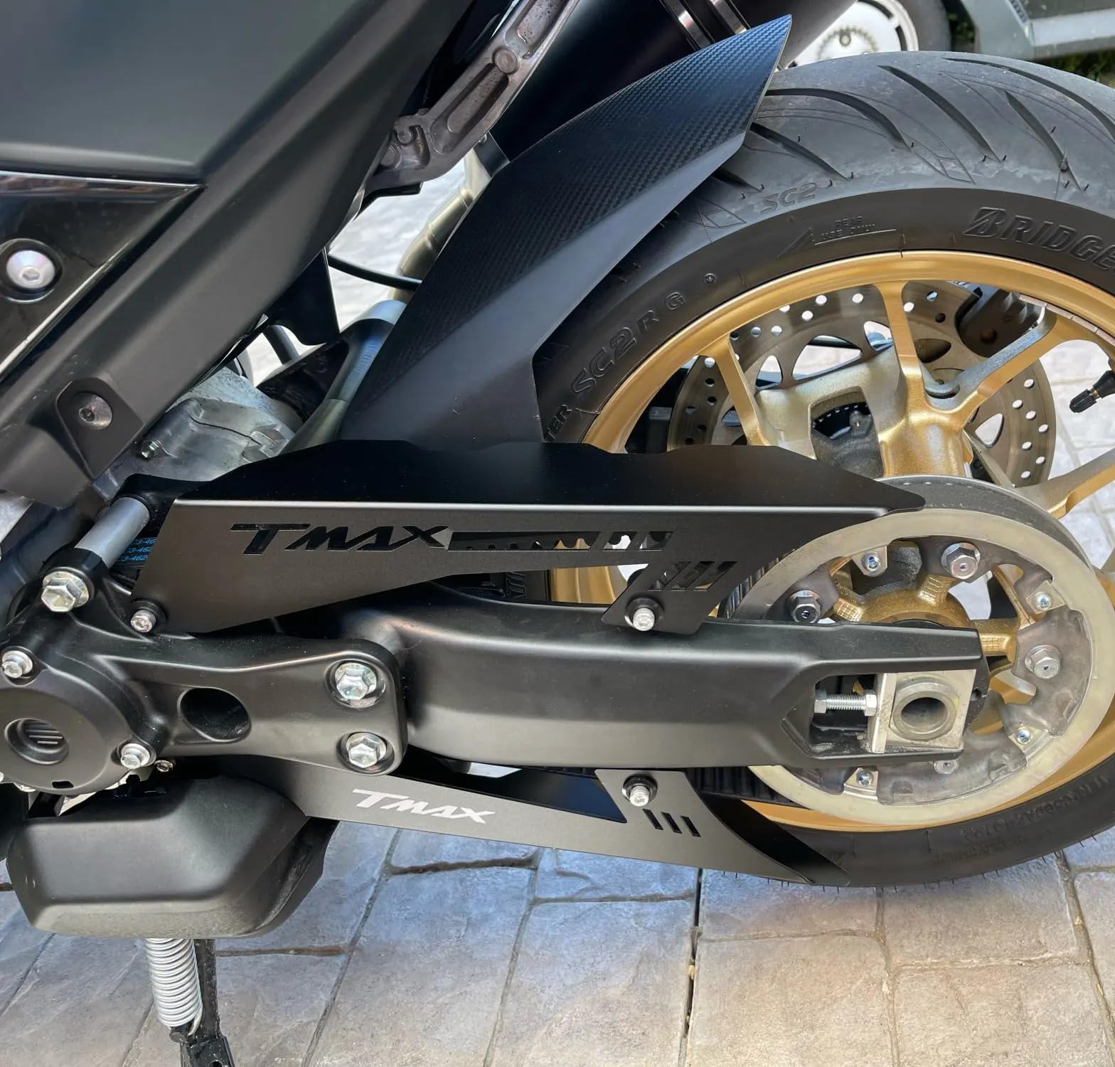 Motocicleta Accesorios para Yamaha TMAX 530 SX DX 2017 2018 2019 TMAX 560 Tech MAX 2020-2022 2023 Protector de Cadena de Motocicleta Cubierta Decorativa de aleación de Aluminio (Azul)