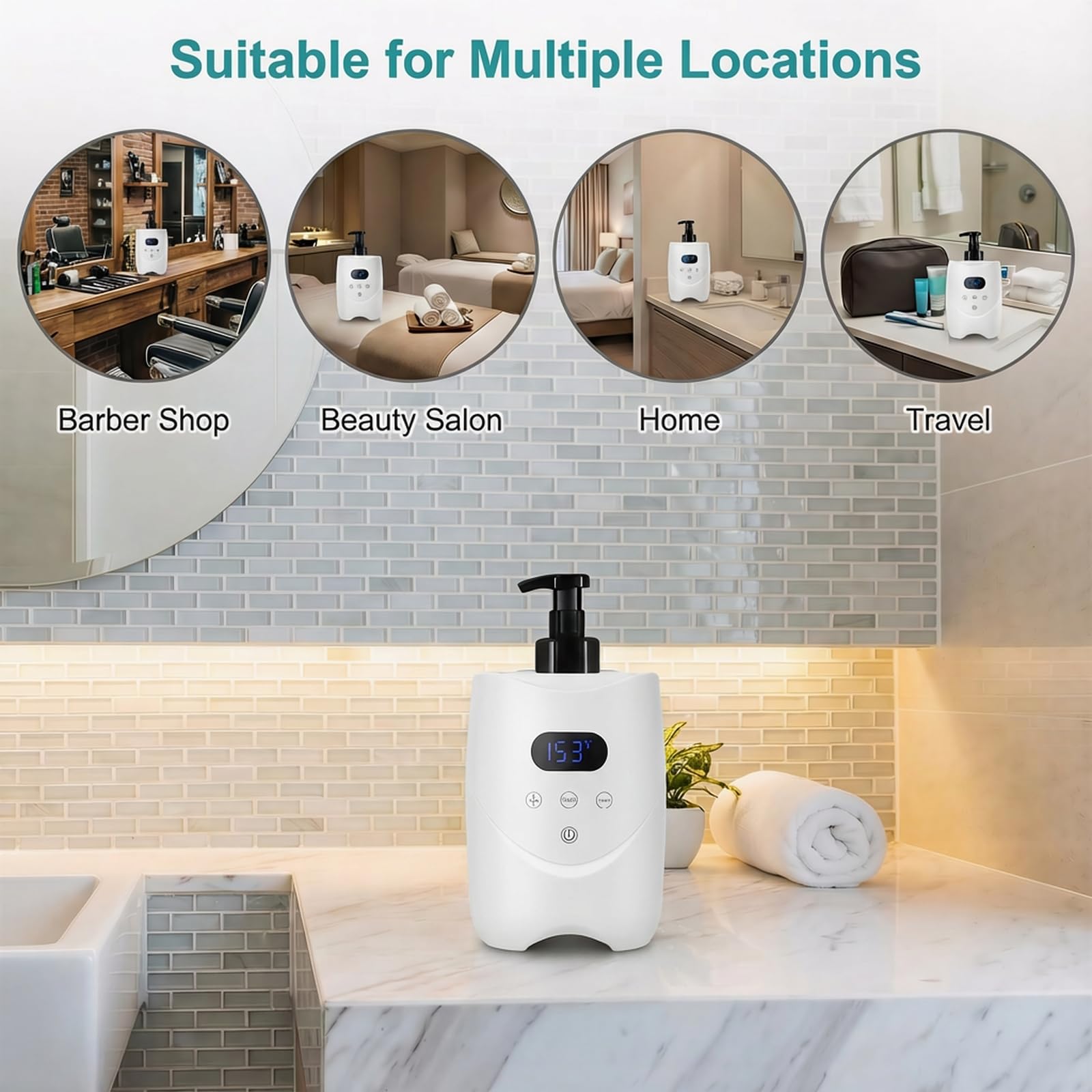 Macchina professionale per schiuma calda per rasatura, scalda crema da barba intelligente con 2 bottiglie di schiuma ricaricabili da 500 ml, dispenser di schiuma calda di grande capacità con display a
