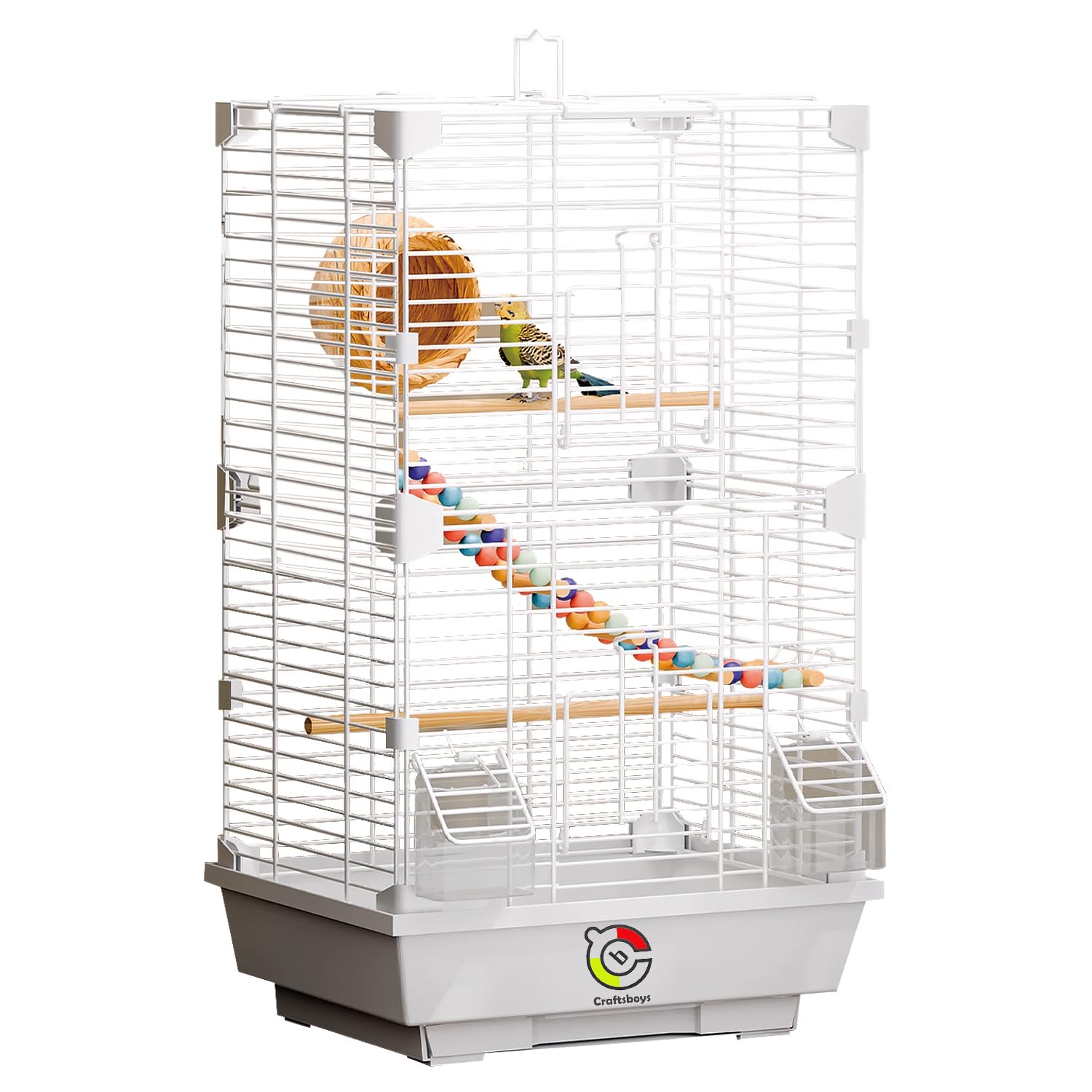 Craftsboys Basic Bird Cage, 24.8inch Parrot Cage (24.8" x 14.6" x 11"),Bird Cage with Ladder, Horizontal Bar, 2 Feeders, and Bird Nest
