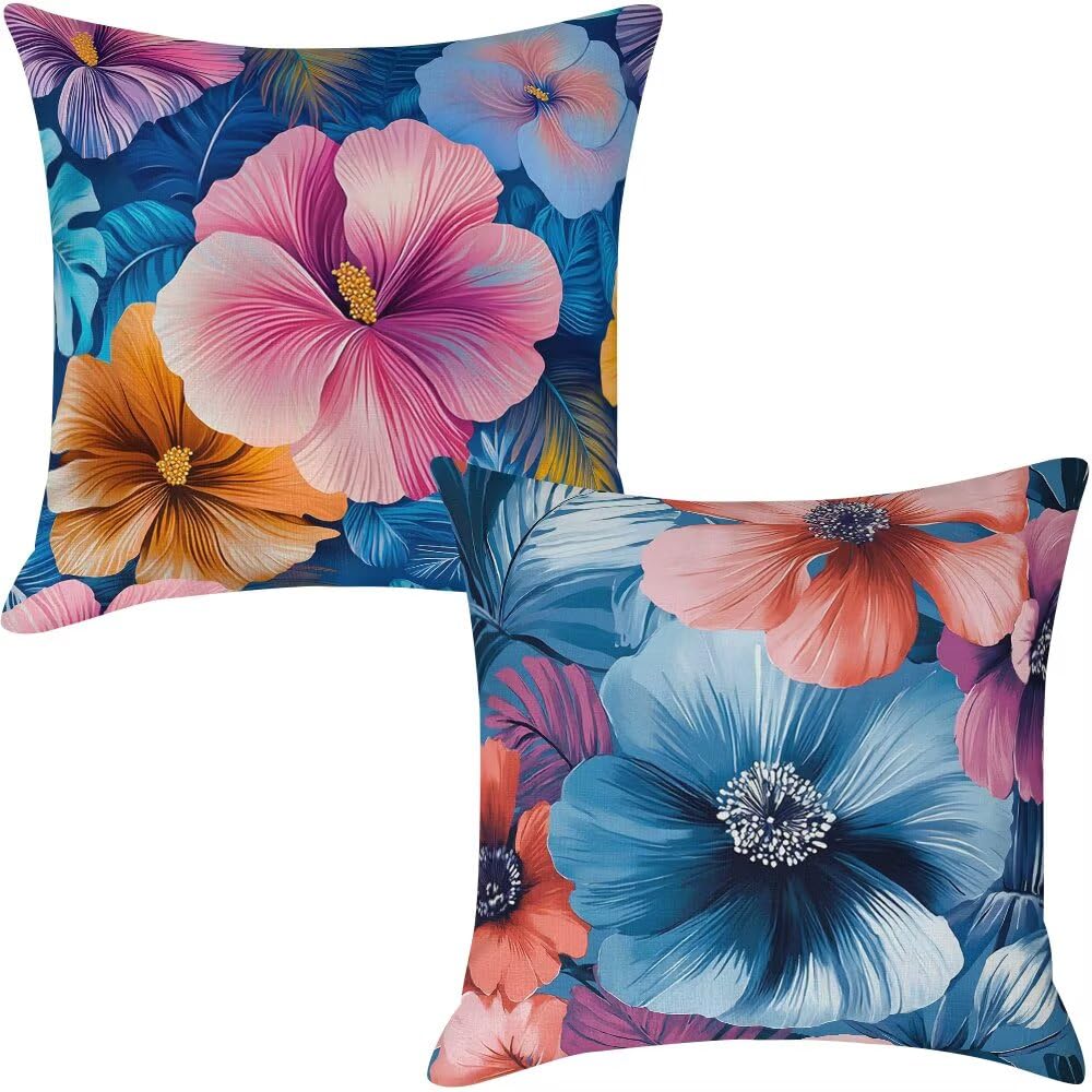 Federe Cuscini da Esterno Impermeabili 65x65 Blu Copri Cuscini per Divano Fiori Federa Cuscino Nordico Decorativi Copricuscini per Divano Giardino Patio Soggiorno Copricuscino Set di 2 (IU67)