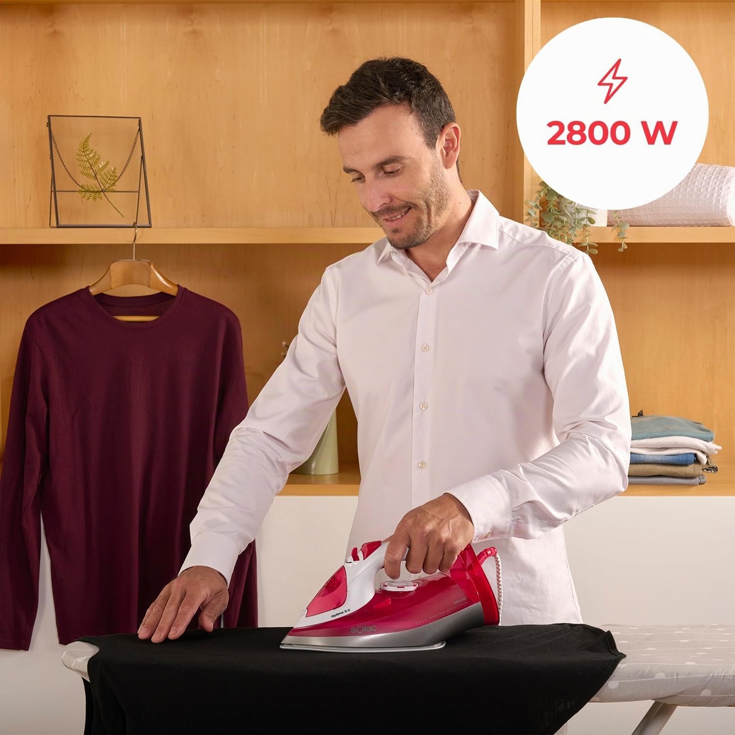 Solac - ferro da stiro a vapore + 2800W | colpo vapore 180 g/min | vapore continuo 40 g/min | vapore verticale | anticalcare | piastra ceramica | punta di precisione | rosso e bianco