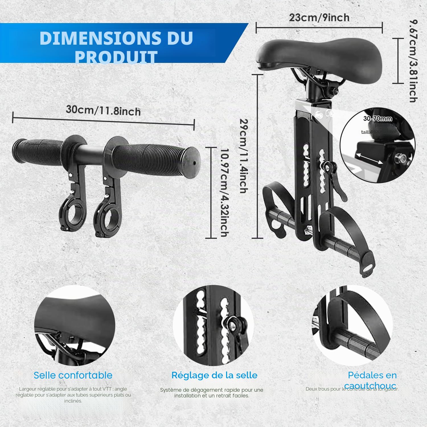 Siège Enfants Vélo Tout-Terrain Amovible Avant 2-5 Ans Compatible Vélos Montagne Adultes Cadre Accoudoir