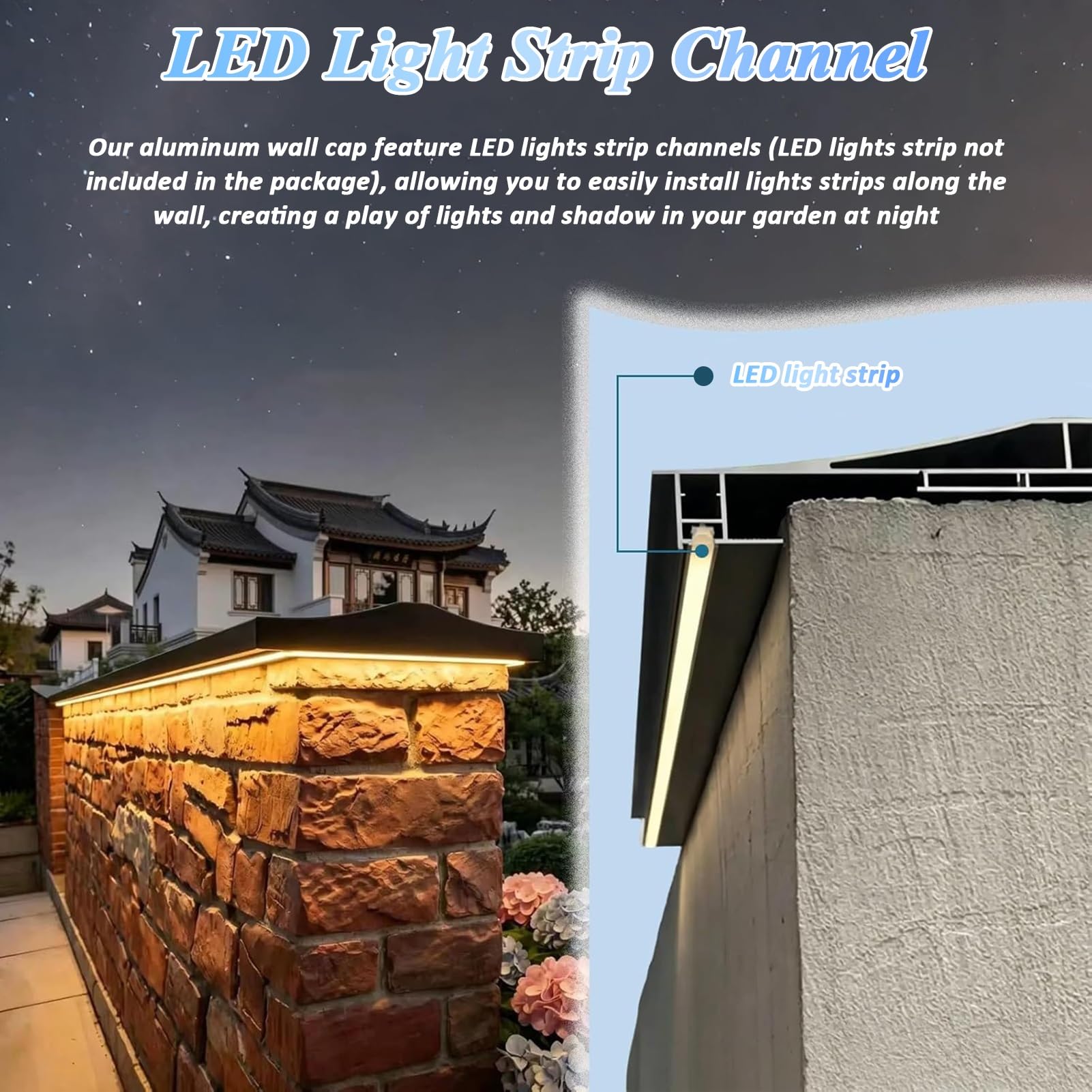 Cubremuros Aluminio Doble Pendiente con Goterón | Albardilla Muro Decorativo con Ranura LED, Tapas para Muro de Parapeto, Placa de Cubierta Superior(L 59.1",W 9 5/8")