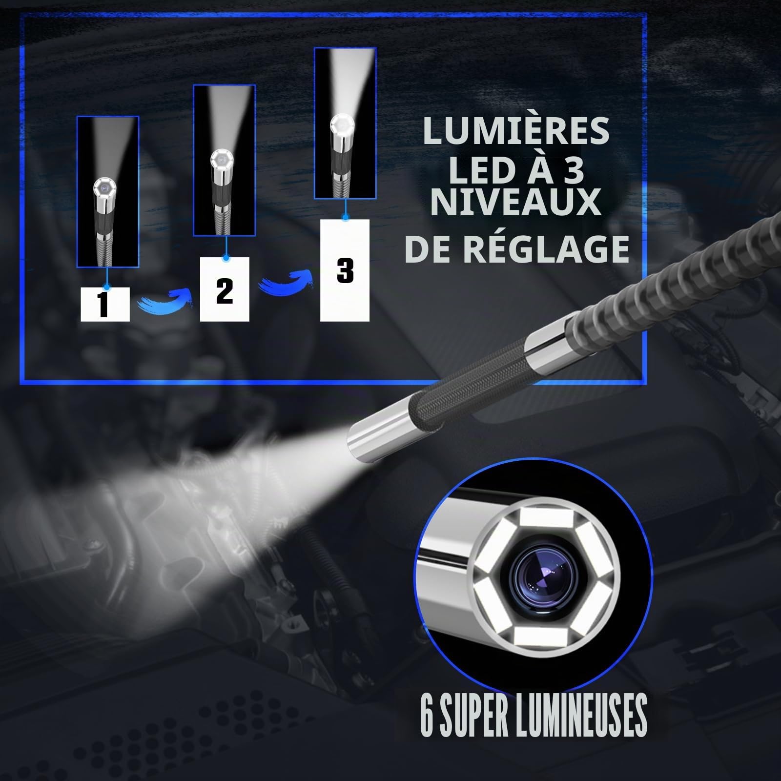 AUTOOL Caméra endoscopique bidirectionnelle 210° avec lumière, caméra d'inspection endoscope de 0,5 cm, endoscope articulé 1080p de 12,7 cm avec lumière LED, câble flexible de 90 cm, carte SD de 32 Go