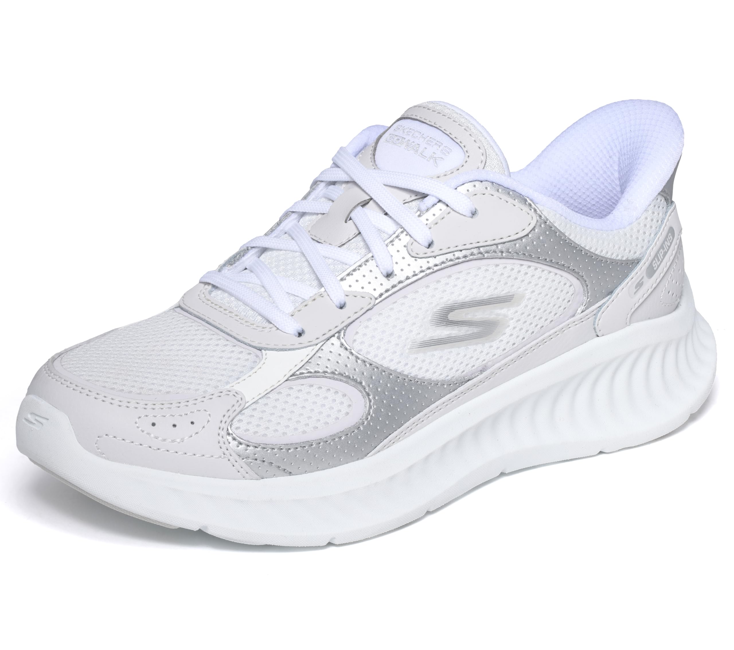 Skechers Slip-Ins Metallic Leather Overlay Lace Up Slip On Shoes for Women