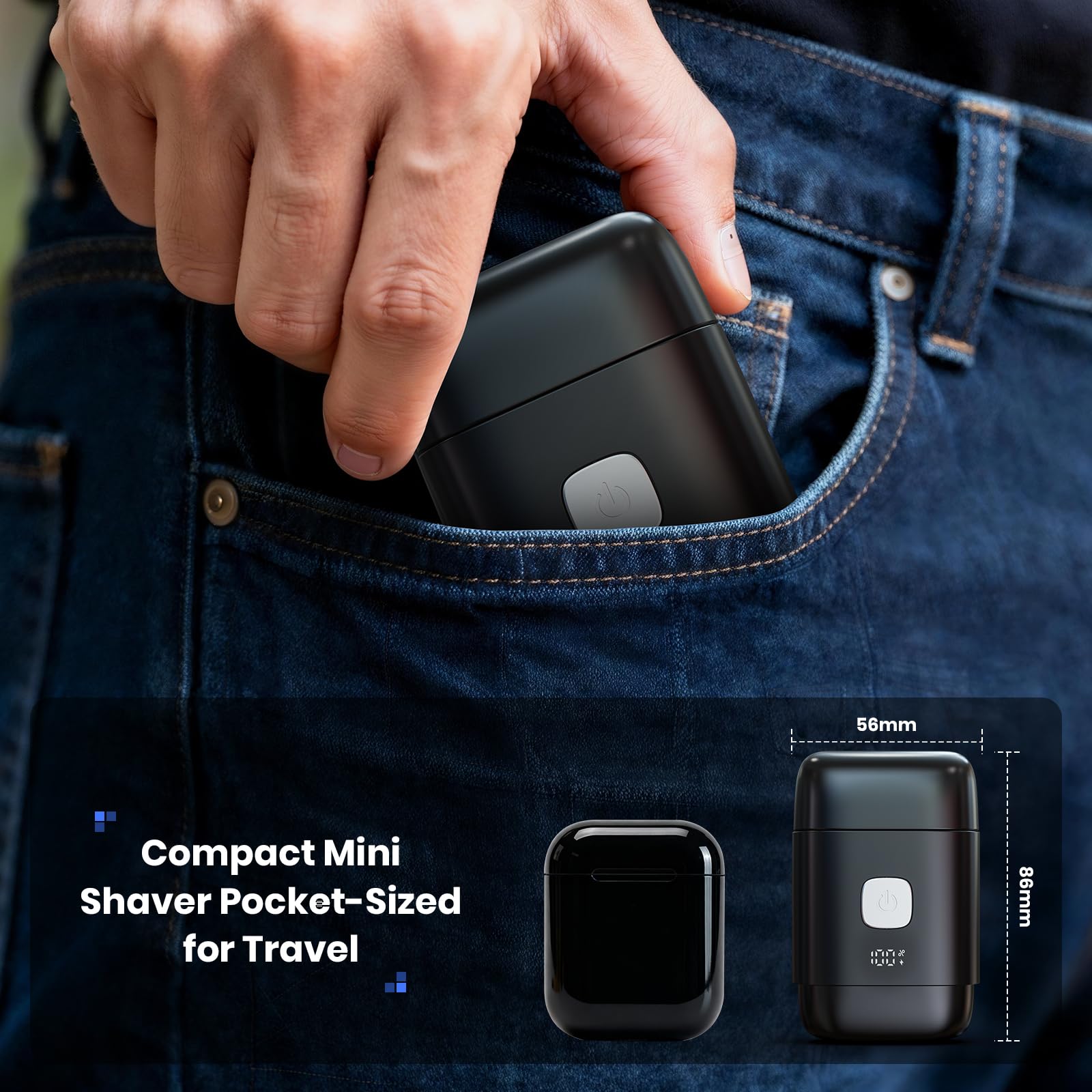 Rasoir électrique 3D amélioré 2026 pour homme, mini rasoir de voyage pour homme, rasoir électrique compact et portable pour homme, lavable humide/sec, affichage LED intelligent