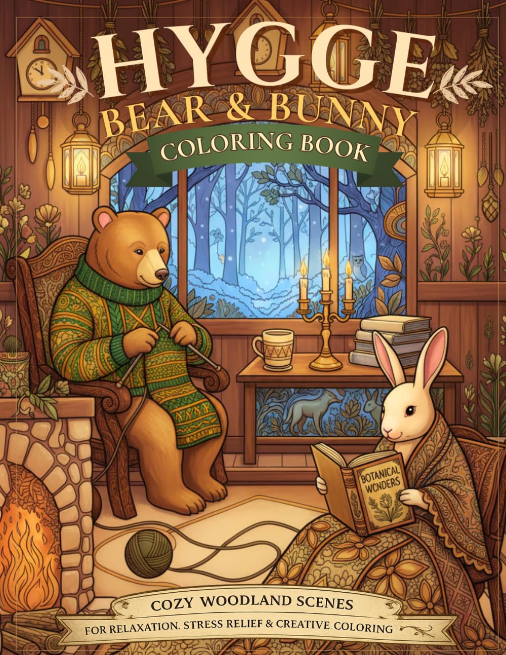 Hygge Bear & Bunny Coloring Book: Cozy Woodland Scenes for Relaxation, Stress Relief & Creative Coloring