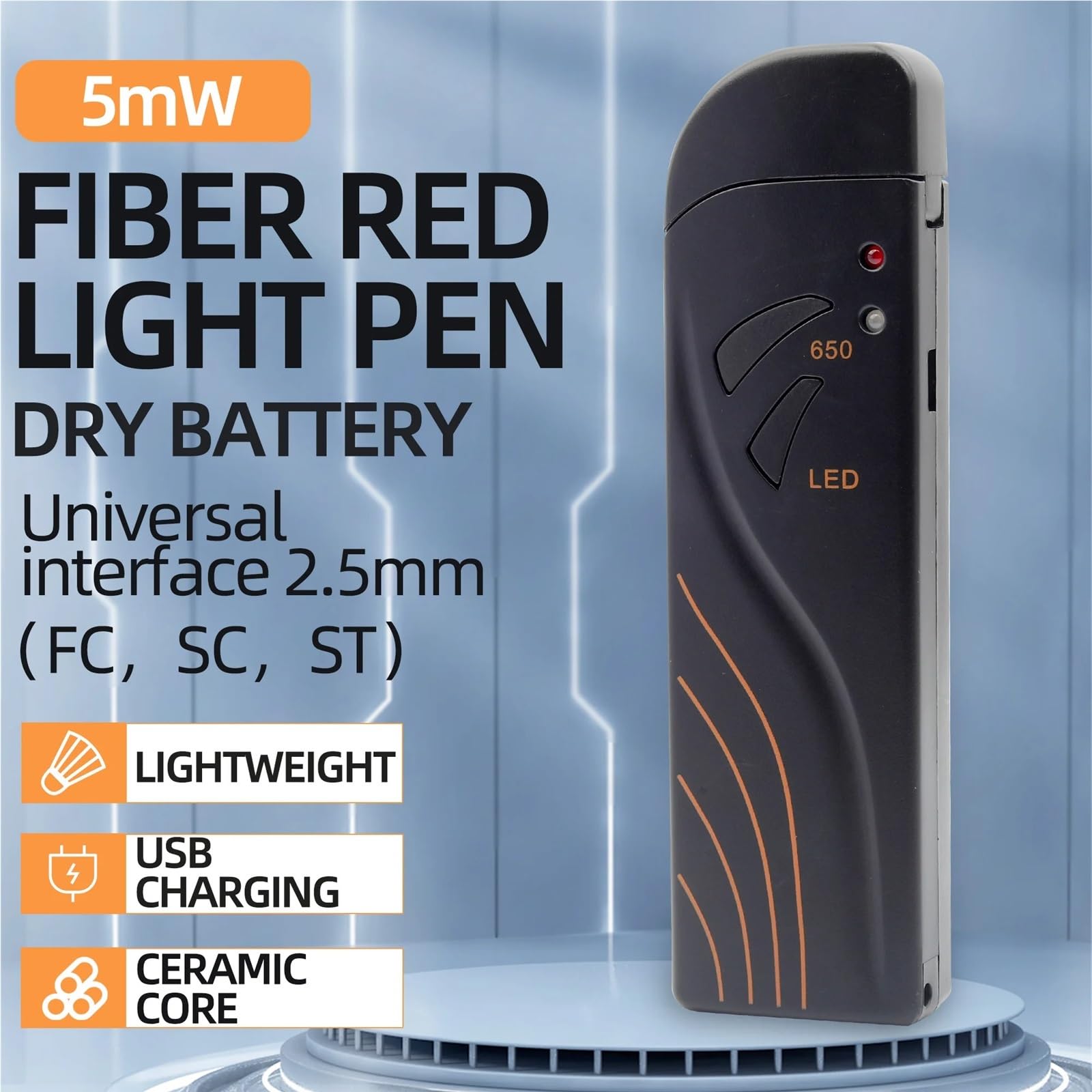 Testeur de Fibre Optique, Détecteur De Défauts FTTH Avec Mini Coque Et Localisateur Visuel, Câbles VLF 5-30 MW,pour Câbles(Alkaline battery 5mW)