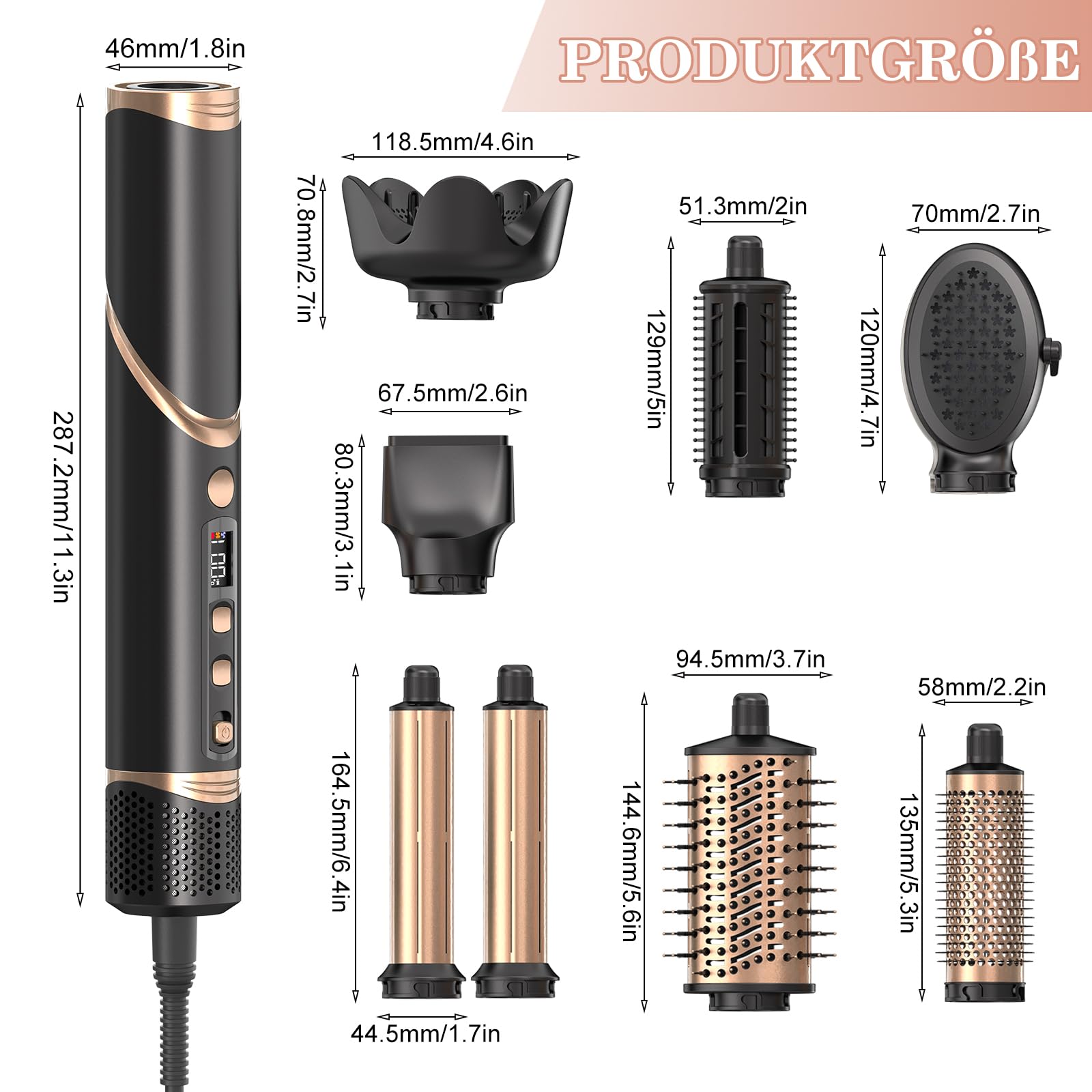 Suszarka do włosów 8 w 1, multistyler AirStyler, 1600 W, urządzenie do stylizacji włosów z silnikiem o prędkości 11 0000 obr./min, z grzebieniem powietrznym, lokówką (lewa i prawa), dyfuzorem, dyszą