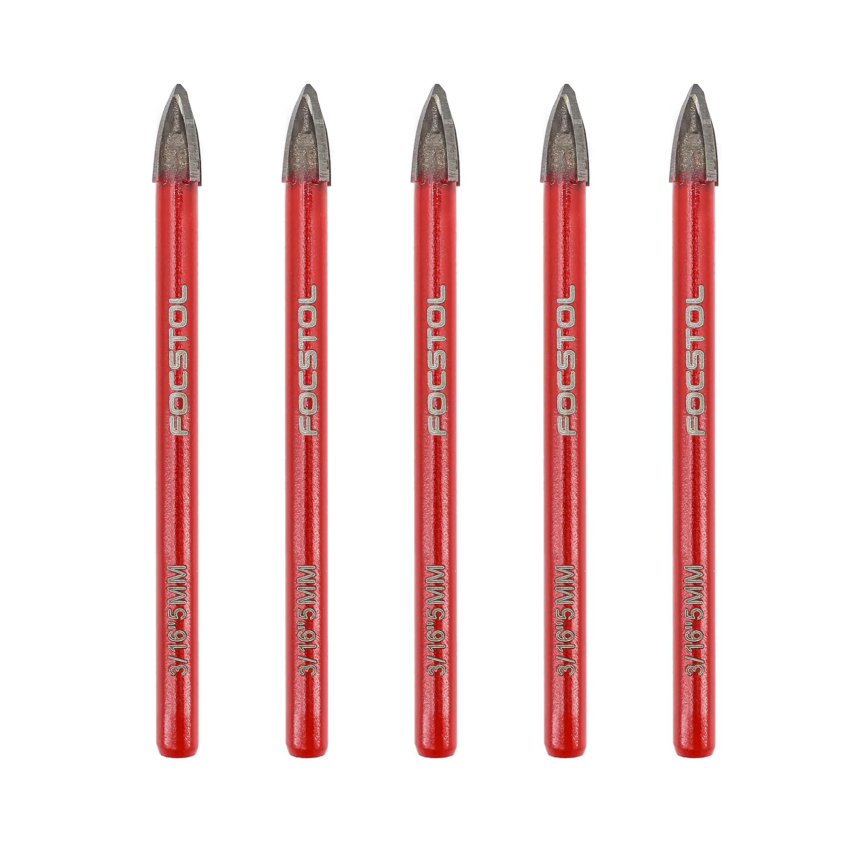 Masonry Concrete Drill Bit Set - FOCSTOL 5pcs 5mm Carbide Drill Bits Set with Round Shank for Wood Plastic Foam Tiles Softer Materials