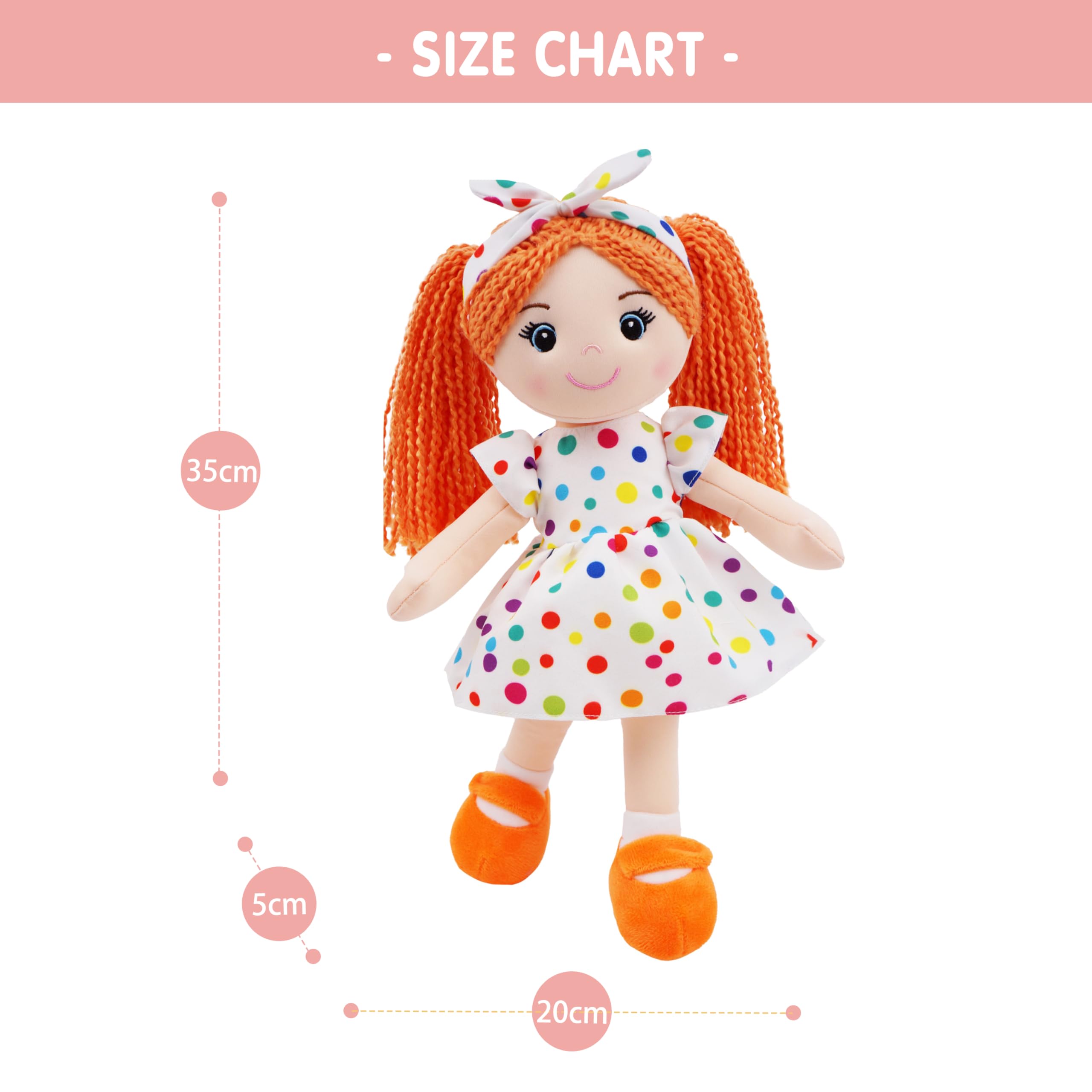 Lullaberry 35cm Snuggle Cutie Bella - Soft Cuddly Plush Doll Gift for Girls - Huggable Rag Doll - Orange, Bella M, Medium - Image 2