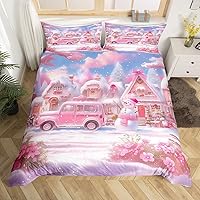 Vista 20 de Juego de funda de edredón con diseño de ciervo de cabaña, tamaño twin, juego de ropa de cama rústica de tablón de madera de árbol de Navidad