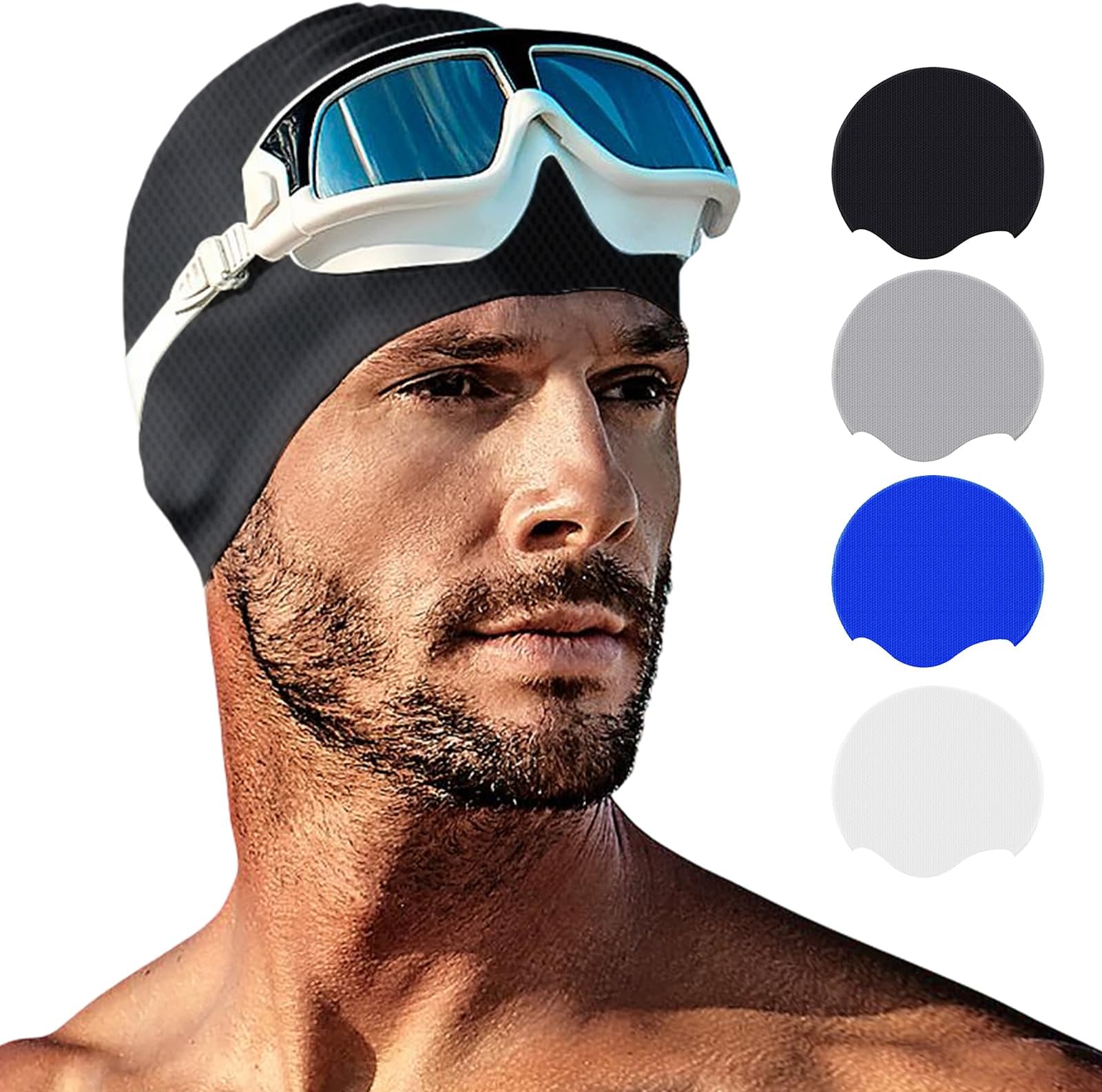 Tripsky Silicone Swim Cap for Long Hair, Swimming Cap for Women Men Teenagers, Stereoscopic Pattern Bathing Cap Ideal for Curly Short Medium Long Hair