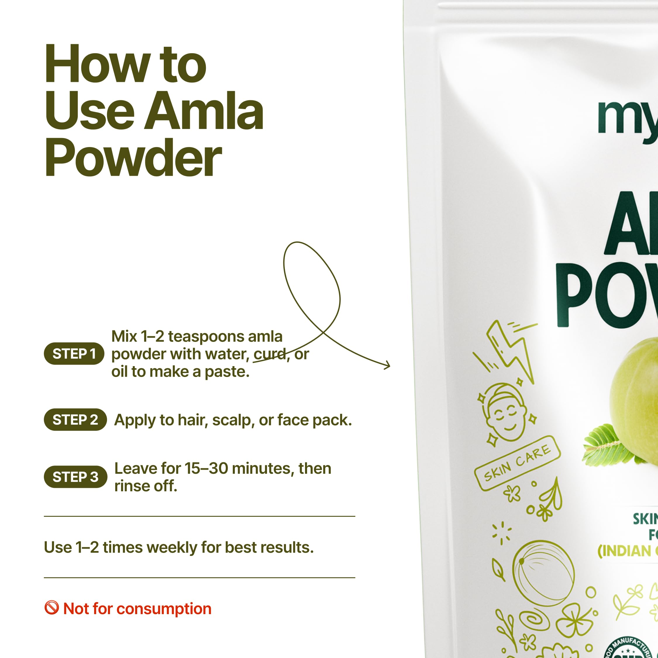 MYHERB 100% Natural Organic Amla Indian Gooseberry Powder (Dry), For Skin & Hair Care Food Grade, For Men & Women (227 Gm/0.5 Lbs)
