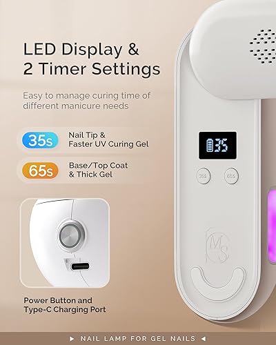 Miniatura 6 de MelodySusie P-PLUS20F - Lámpara de uñas compacta inalámbrica con innovador panel giratorio y diseño de protección UV, la luz UV recargable cura