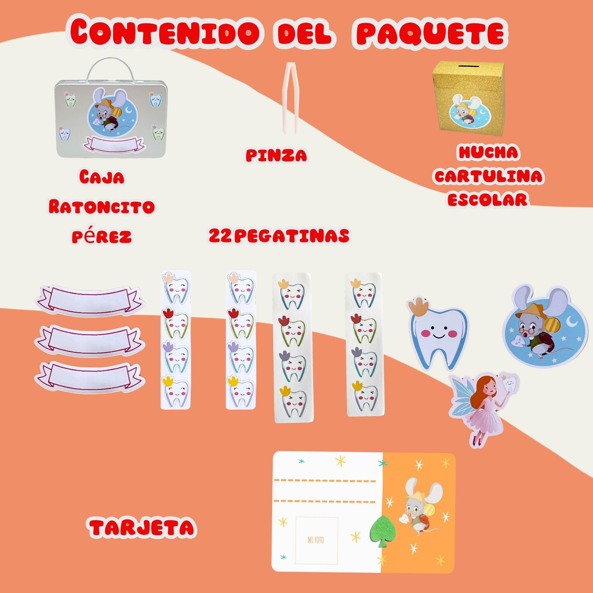 Caja dientes de leche niño - Regalo ratoncito Pérez niño y niña - Pegatinas ratón Pérez y hada de los dientes - Regalos ratón Pérez