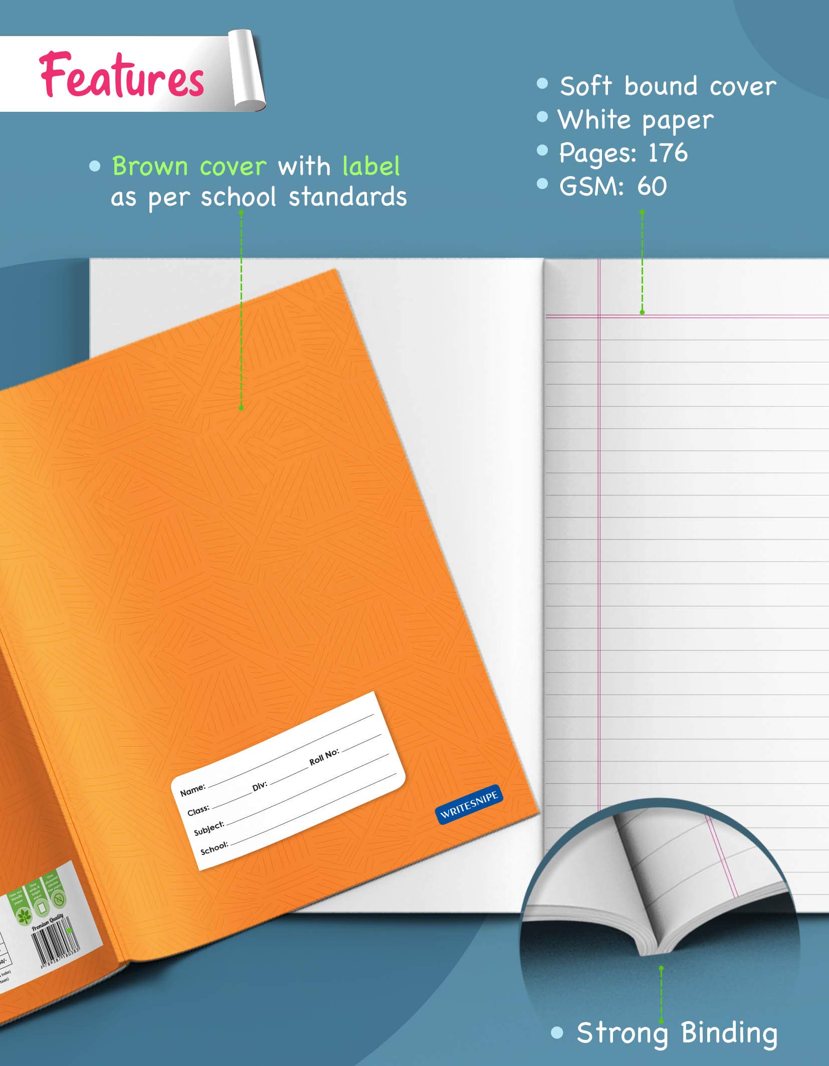 TARGET PUBLICATIONS Cuadernos pequeños de tapa marrón suave con rayas y un lado en blanco | 172 páginas tamaño A5 | 18 cm x 24 cm aproximadamente | Paquete de 16 libros | GSM 57