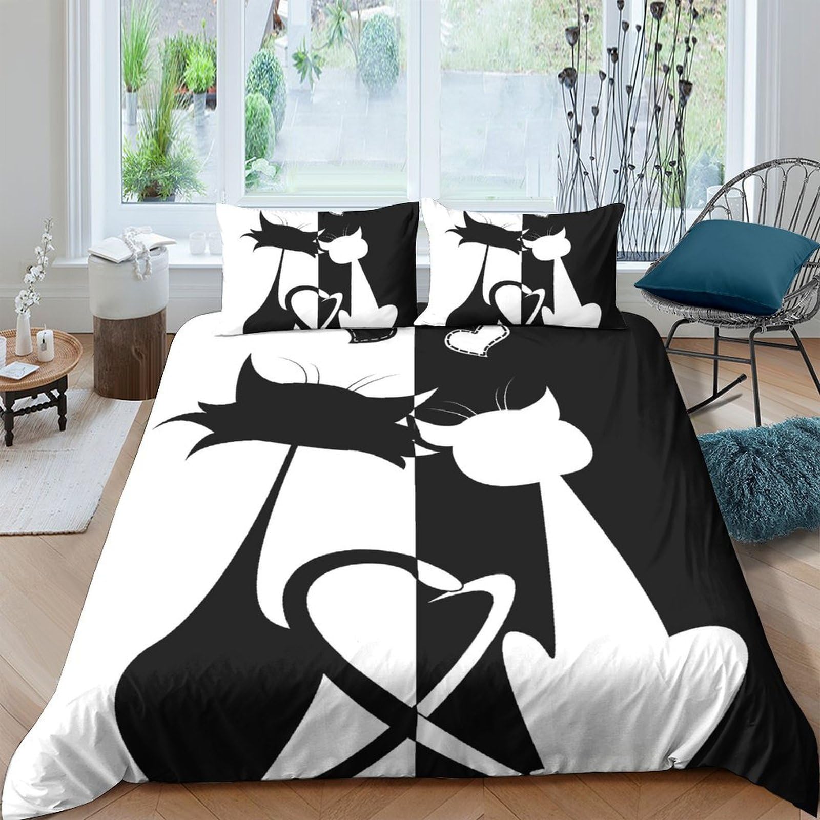 Ctjqhvkz Style-9 3D Printed Black White Cat Lovers Fitted Sheet Microfiber Soft Bed Sheet Bedroom Decor Dorm Mattress Cover Single（135X200cm）