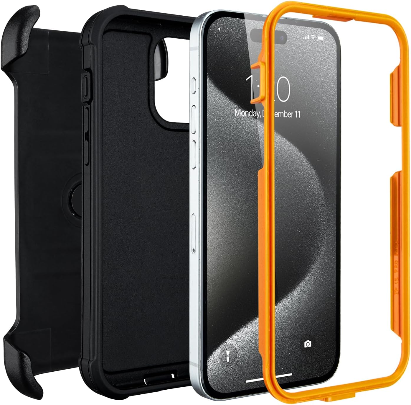 Defender for iPhone 15 Pro Max Case with Clip Holster,Heavy Duty Rugged Full-Body,2 Layers of Sturdy,Anti-Drop,Military-Grade Defender Cover for iPhone 15 Pro Max Phone Case (Black & Orange)