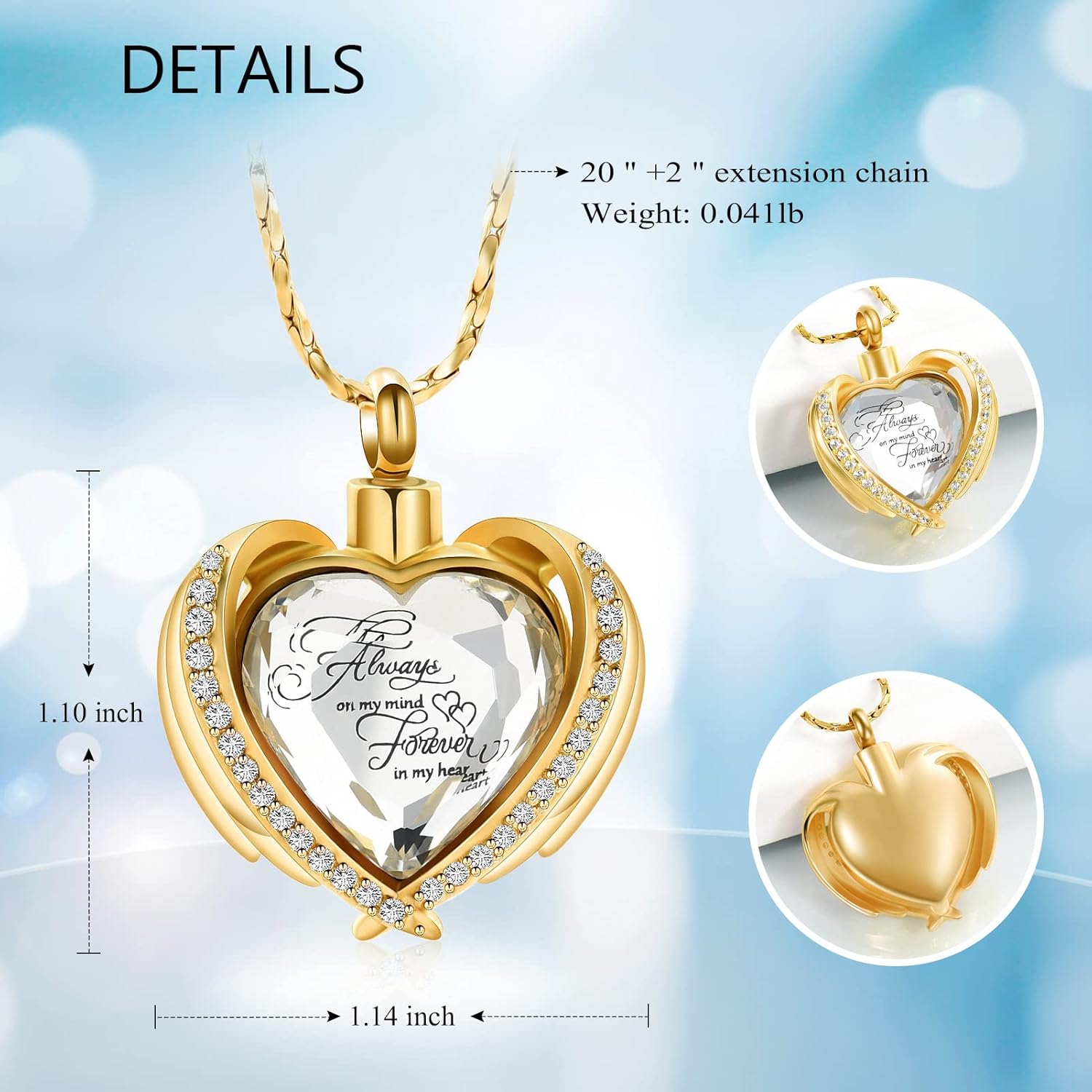 Imrsanl Cremation Jewelry for Ashes Pendant - Crystal Heart Urn Necklace with Mini Keepsake Urn Memorial Ash Jewelry - Image 2