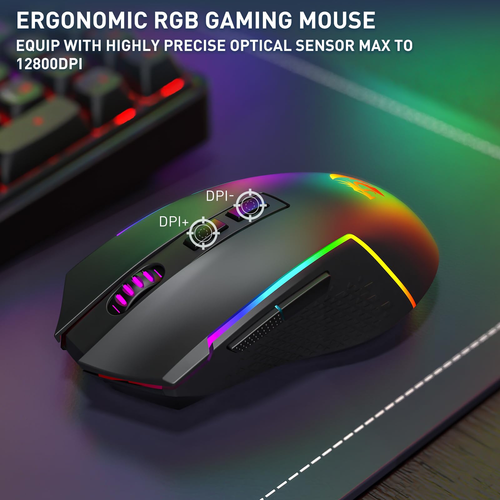 Redragon S163 Wilreess - Combo de teclado y mouse para juegos de 3 modos, teclado K689 PRO RGB de 108 teclas y mouse para juegos M693 de 8000 DPI