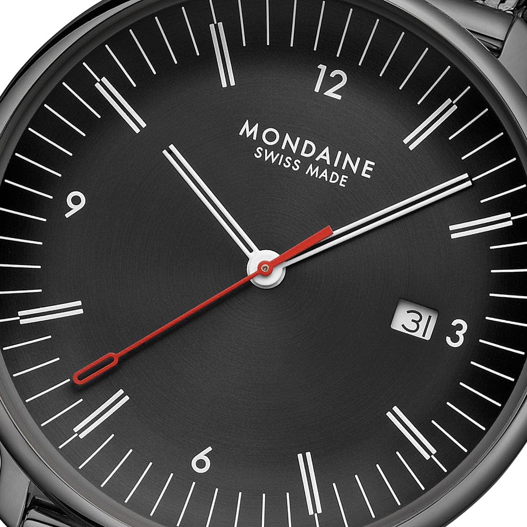 Mondaine Doppio Herrenuhr 41mm, Schweizer Quarzwerk, Saphirglas, Edelstahl, 5 ATM wasserdicht, Nachhaltig, Eleganz & Tradition