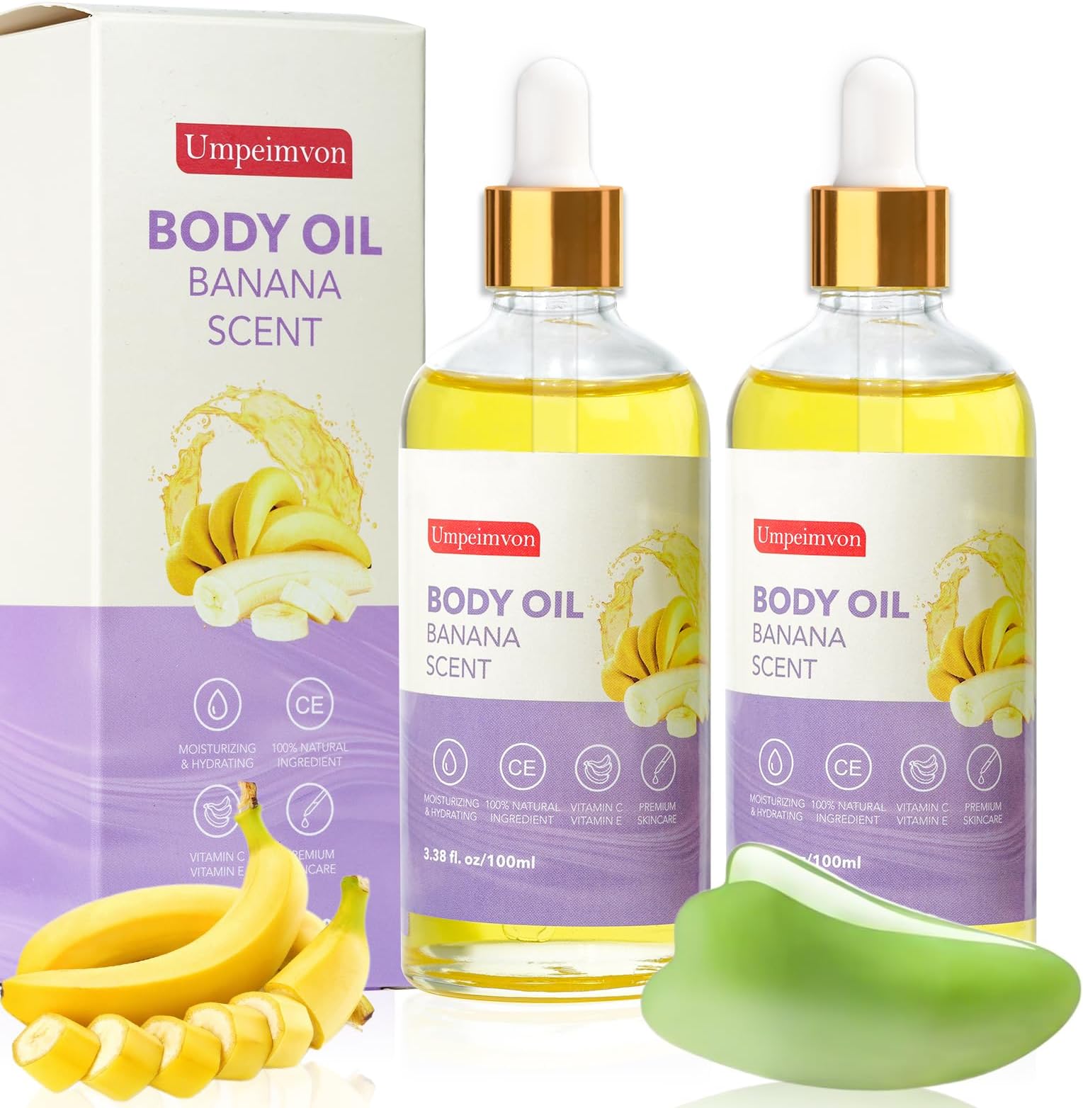 2 Pack Body Banana Juice Oil, Vitamin C and E after Shower Body Oil for Women, Moisturizing Hydrating Body Oil