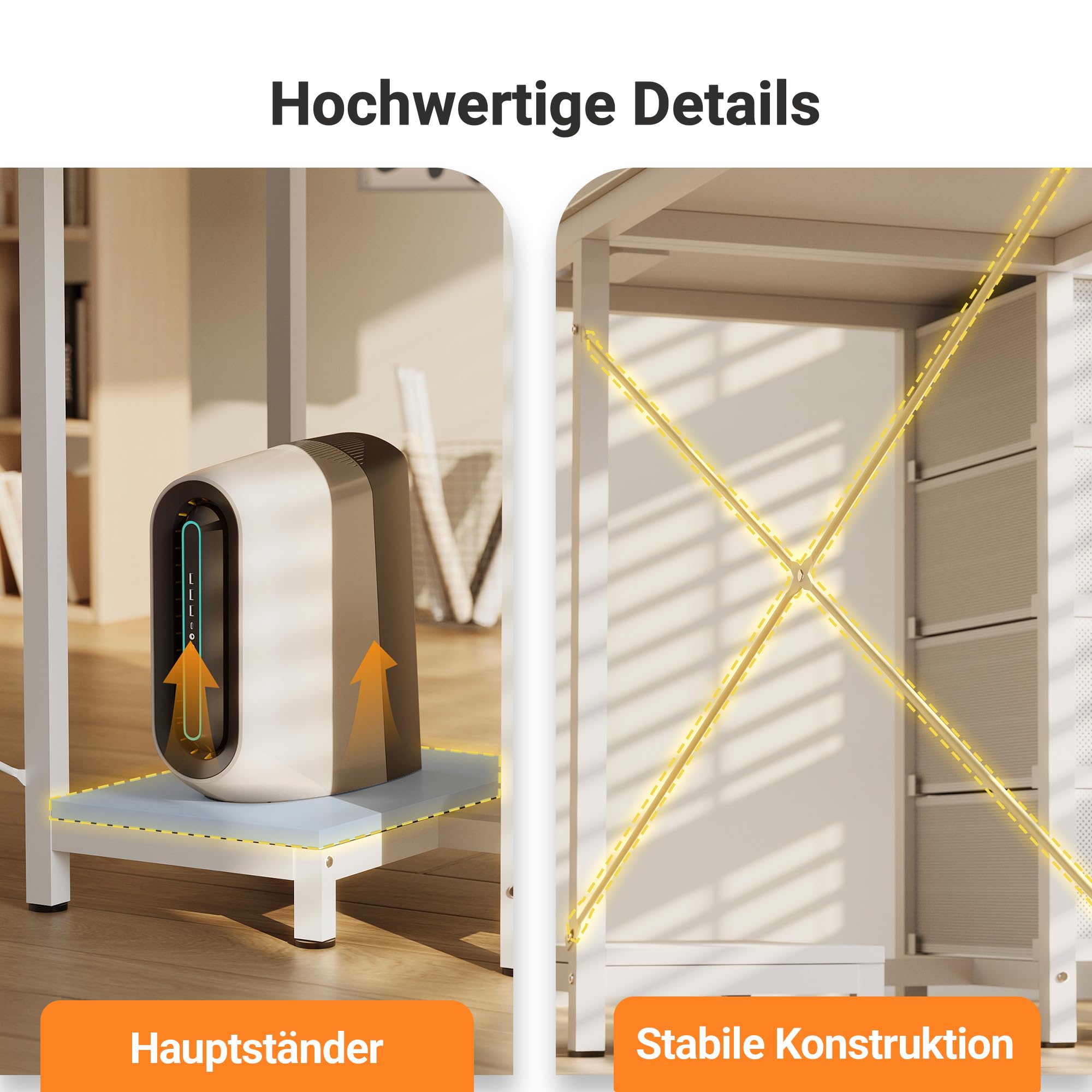 Claiks Schreibtisch L Form mit 4 Stoff Schubladen, 140x80 cm Eckschreibtisch mit USB-Ladeanschluss und Steckdose, L förmiger Schreibtisch mit Monitorablage für Büro, Weiß