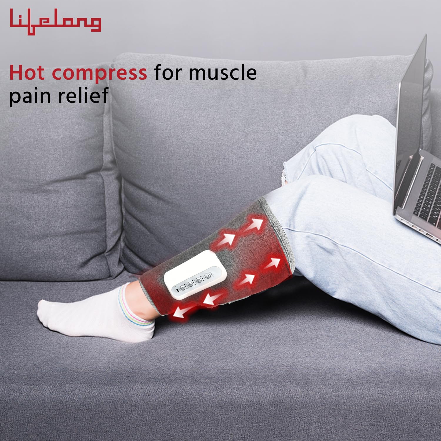 Lifelong Wireless Air Pressure Leg Massager Machine for Both Legs for Home with Heat - Relaxing Shiatsu & Kneading Calf Massage - Variable Intensity for Pain Relief-Improves Blood Circulation (LLM882)