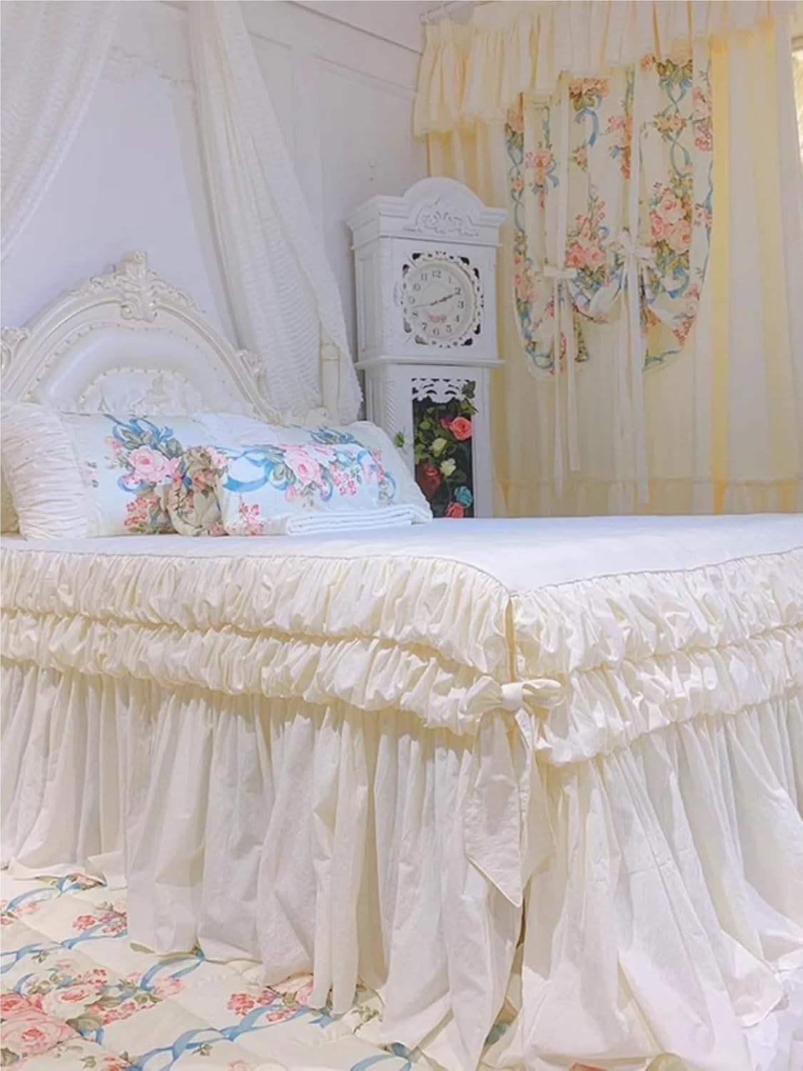 Ruffle Bed Skirt Handmade Bed Skirt, Lace Ruffled Bed Skirt, Beds Cover Bedsheet Bedspread,Non-Slip Mattress Cove(1.8mx2.0m)