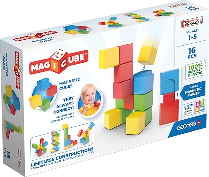 Geomag Magicube Full Color - 16 Cubes Magnétiques en Plastique 100% Recyclé