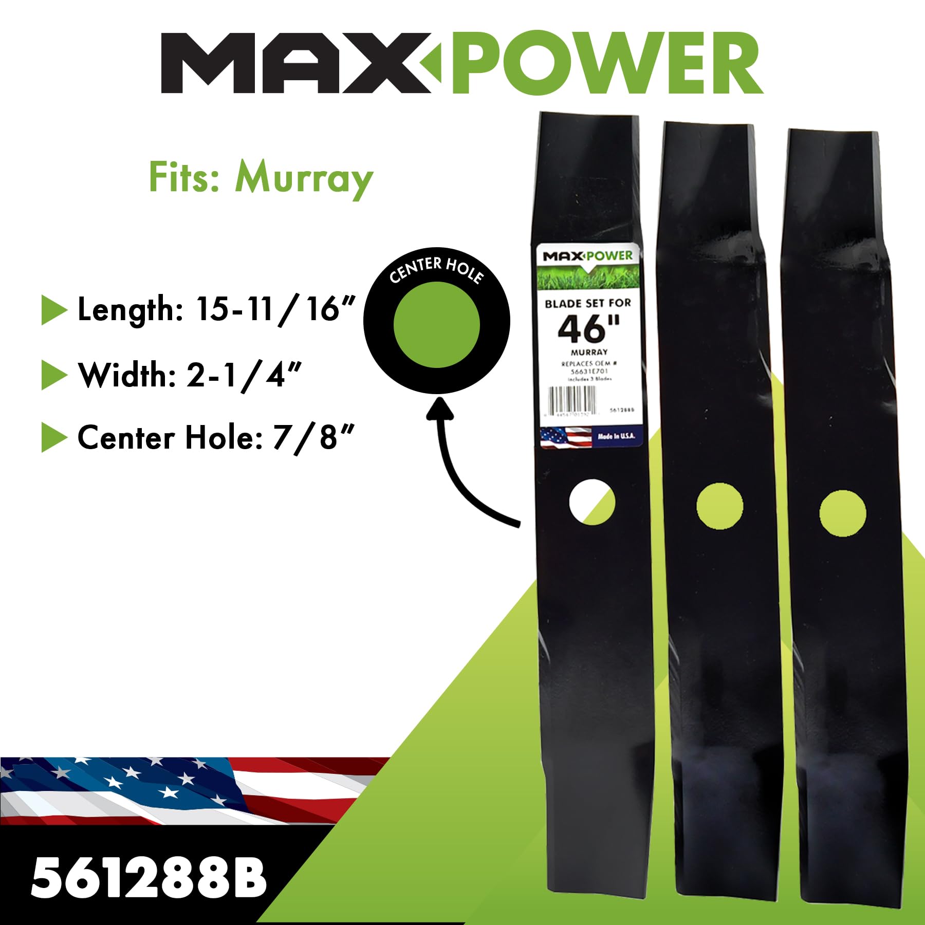 MAXPOWER 561288 - Juego de Cuchillas para Mulching para Corte Murray de 116.8 cm, sustituye a 456631E701